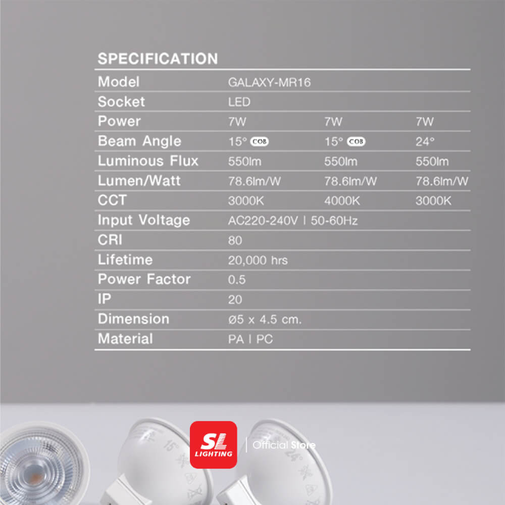 หลอด LED SL LIGHTING MR16 24D 7 วัตต์ WARM WHITE GU5.3