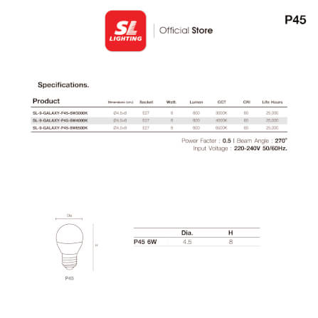 หลอด LED SL LIGHTING P45 200D 6 วัตต์ WARM WHITE E27_6