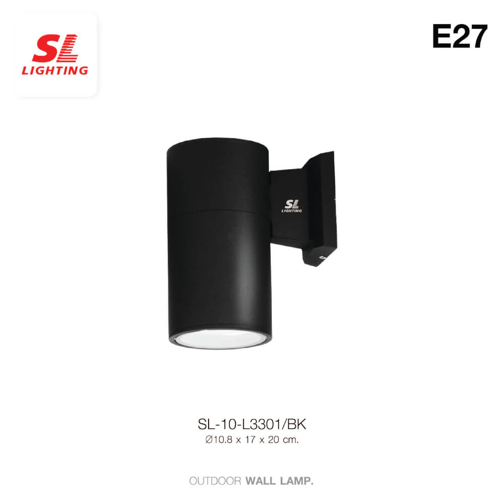 ไฟผนังภายนอก SL LIGHTING L3301 E27 ทรงกระบอก สีดำ แบบ 1 ทาง