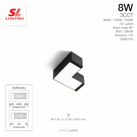 ตัวต่อโคมไฟออฟฟิศ LED SL LIGHTING LINIE 8W เปลี่ยนได้ 3 แสง 2ทาง สีดำ_1
