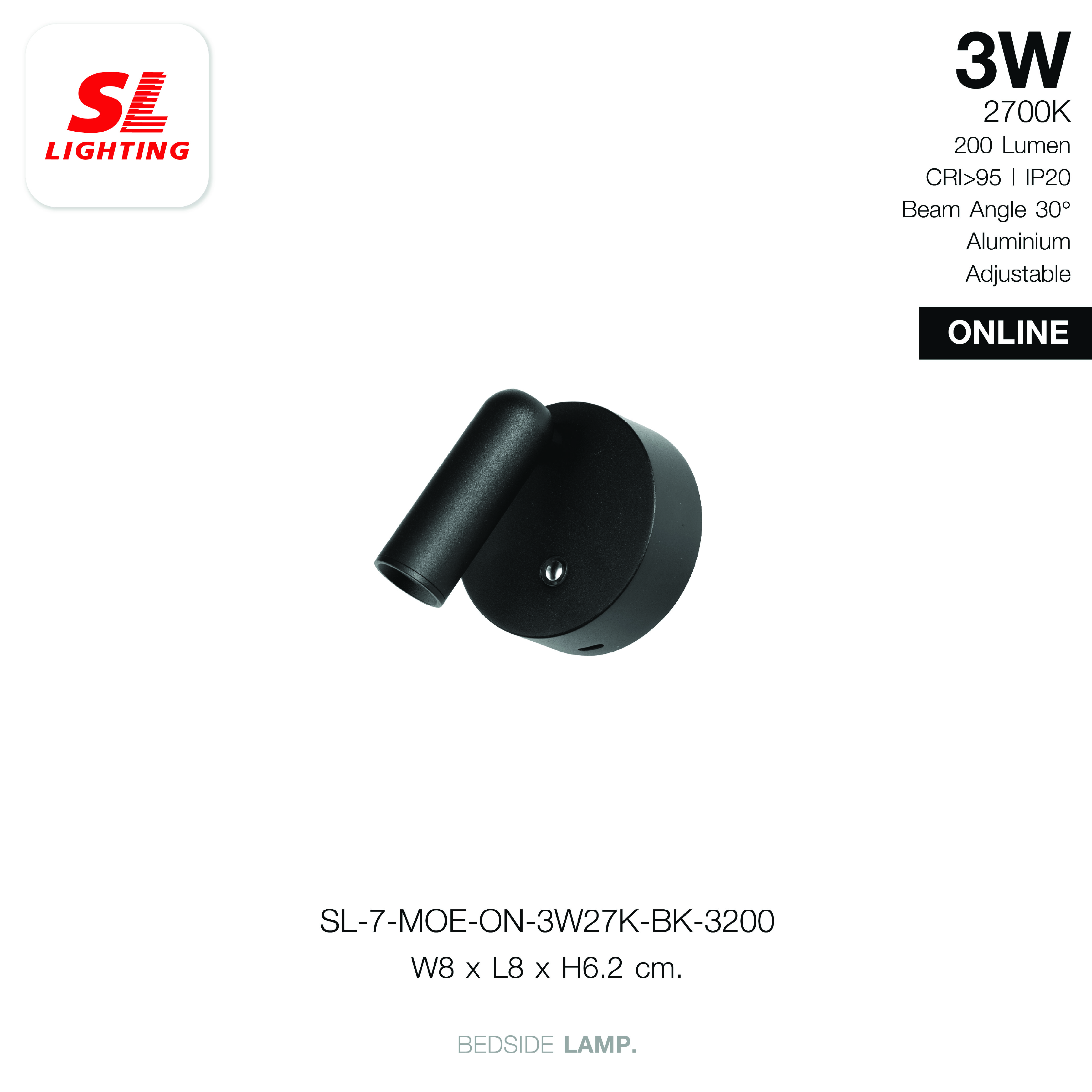 ไฟหัวเตียง LED SL LIGHTING MOE-ON 3 วัตต์ WARM WHITE Touch Control พอร์ตชาร์จ Type-C สีขาว
