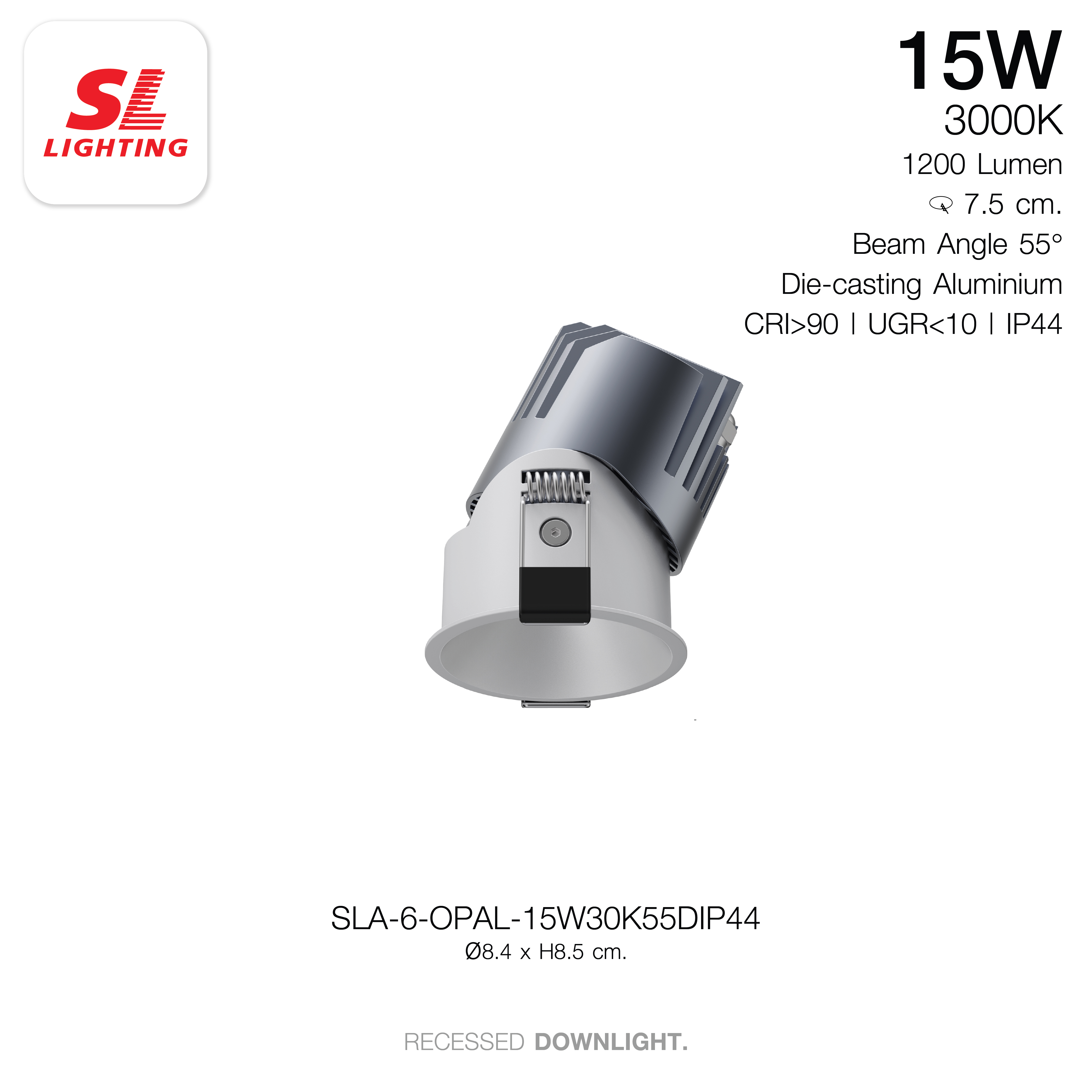 ดาวน์ไลท์ LED SL LIGHTING OPAL 15 วัตต์ WARM WHITE 55D IP44 สีขาว