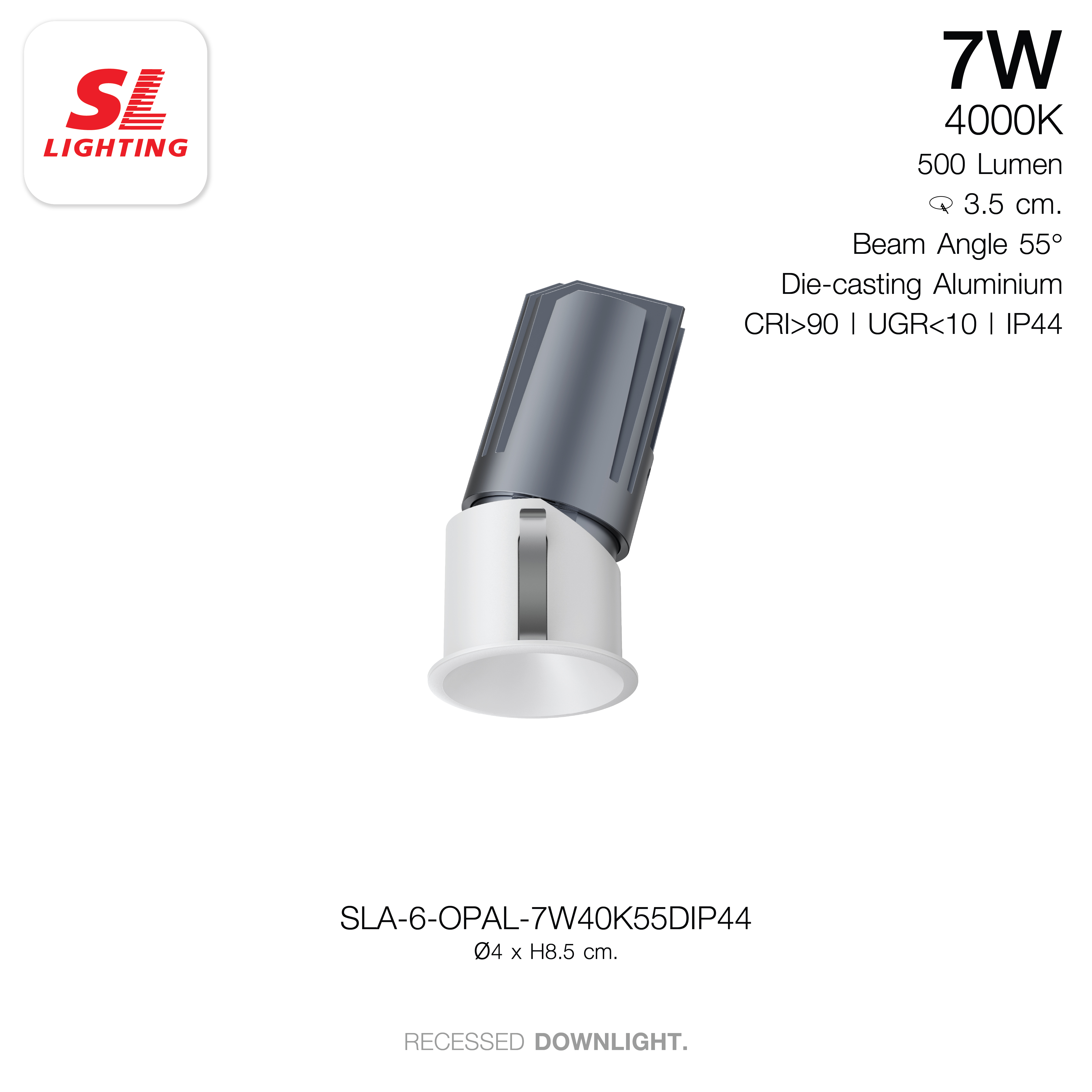 ดาวน์ไลท์ LED SL LIGHTING OPAL 7 วัตต์ COOL WHITE 55D IP44 สีขาว
