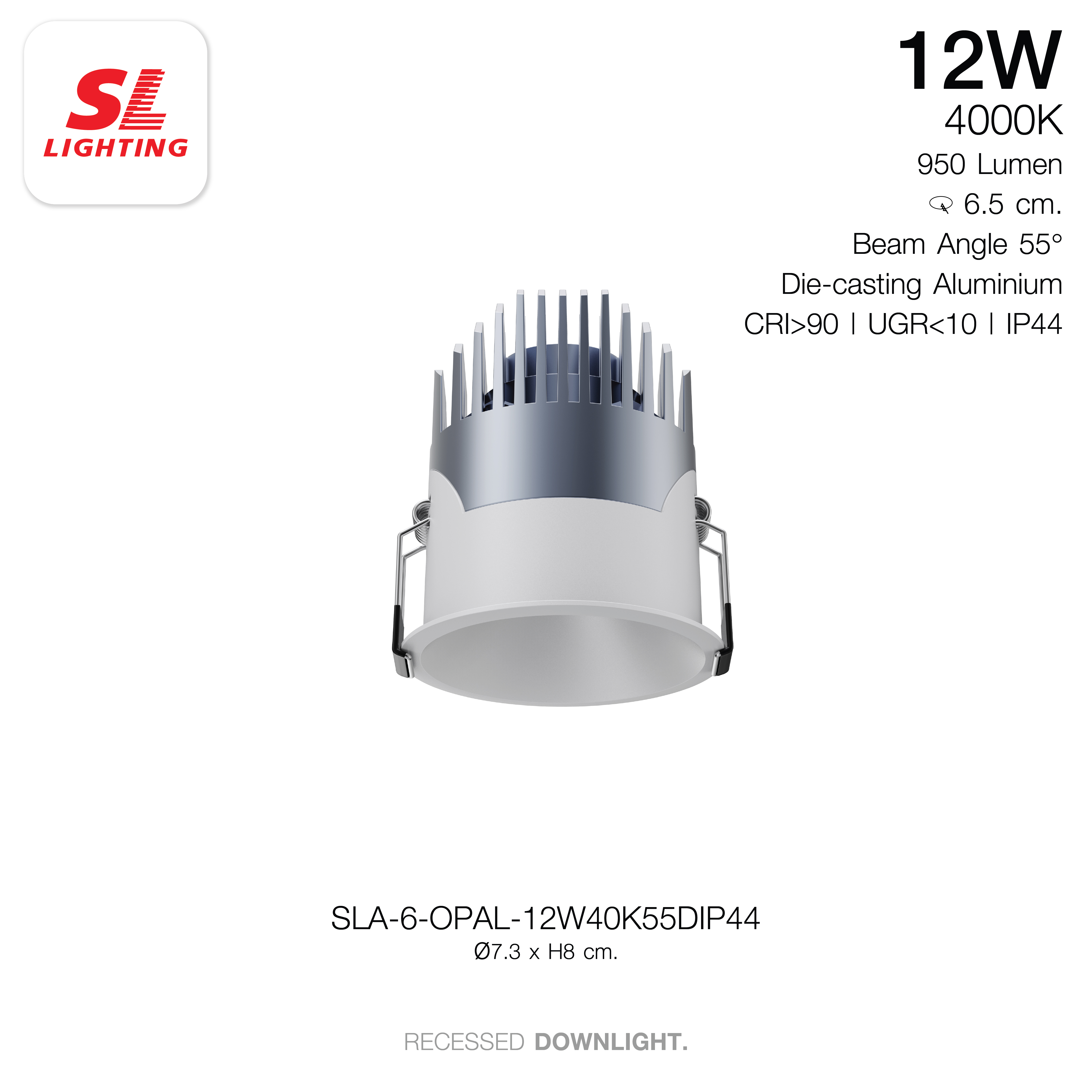 ดาวน์ไลท์ LED SL LIGHTING OPAL 12 วัตต์ COOL WHITE 55D IP44 สีขาว_4