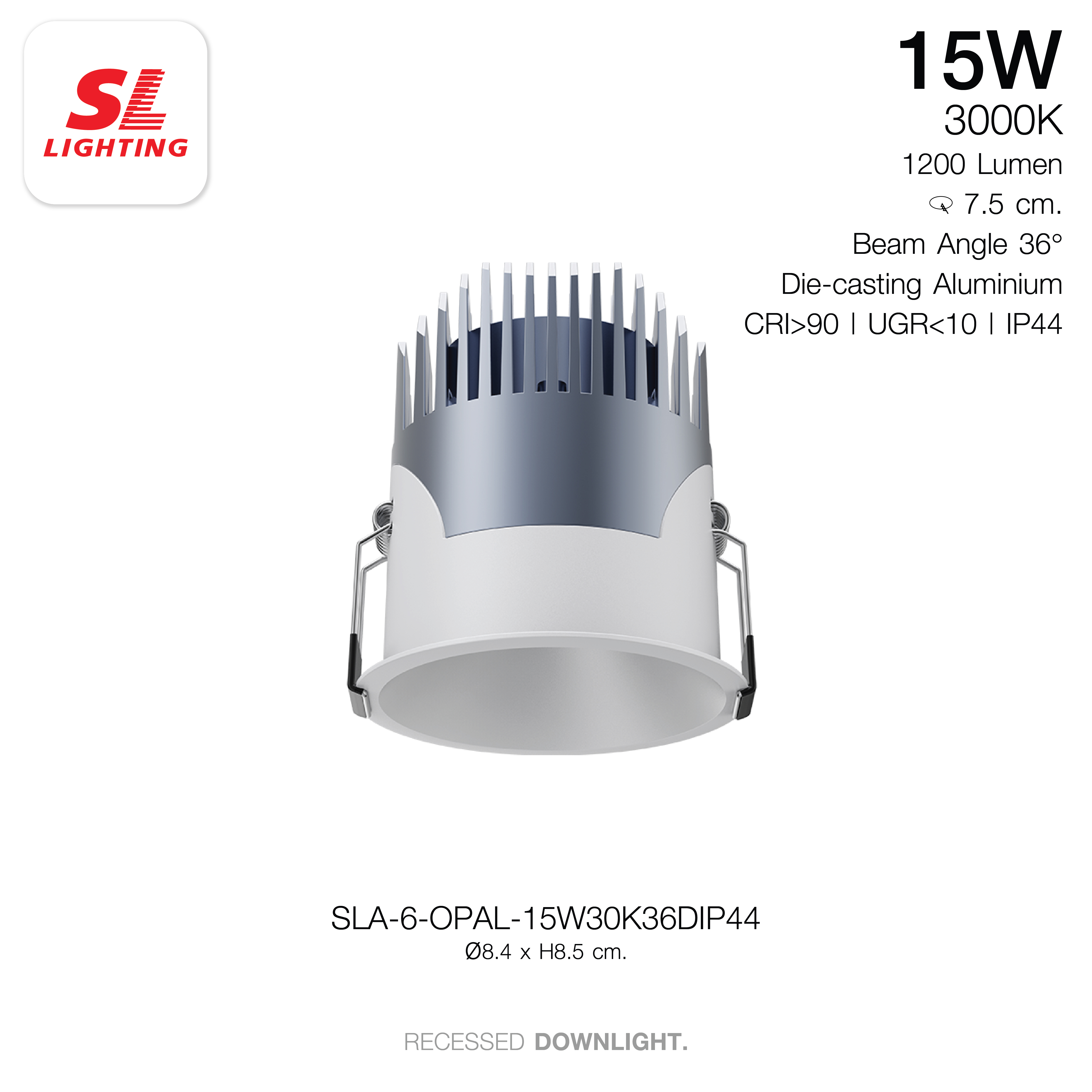 ดาวน์ไลท์ LED SL LIGHTING OPAL 15 วัตต์ WARM WHITE 36D IP44 สีขาว_4