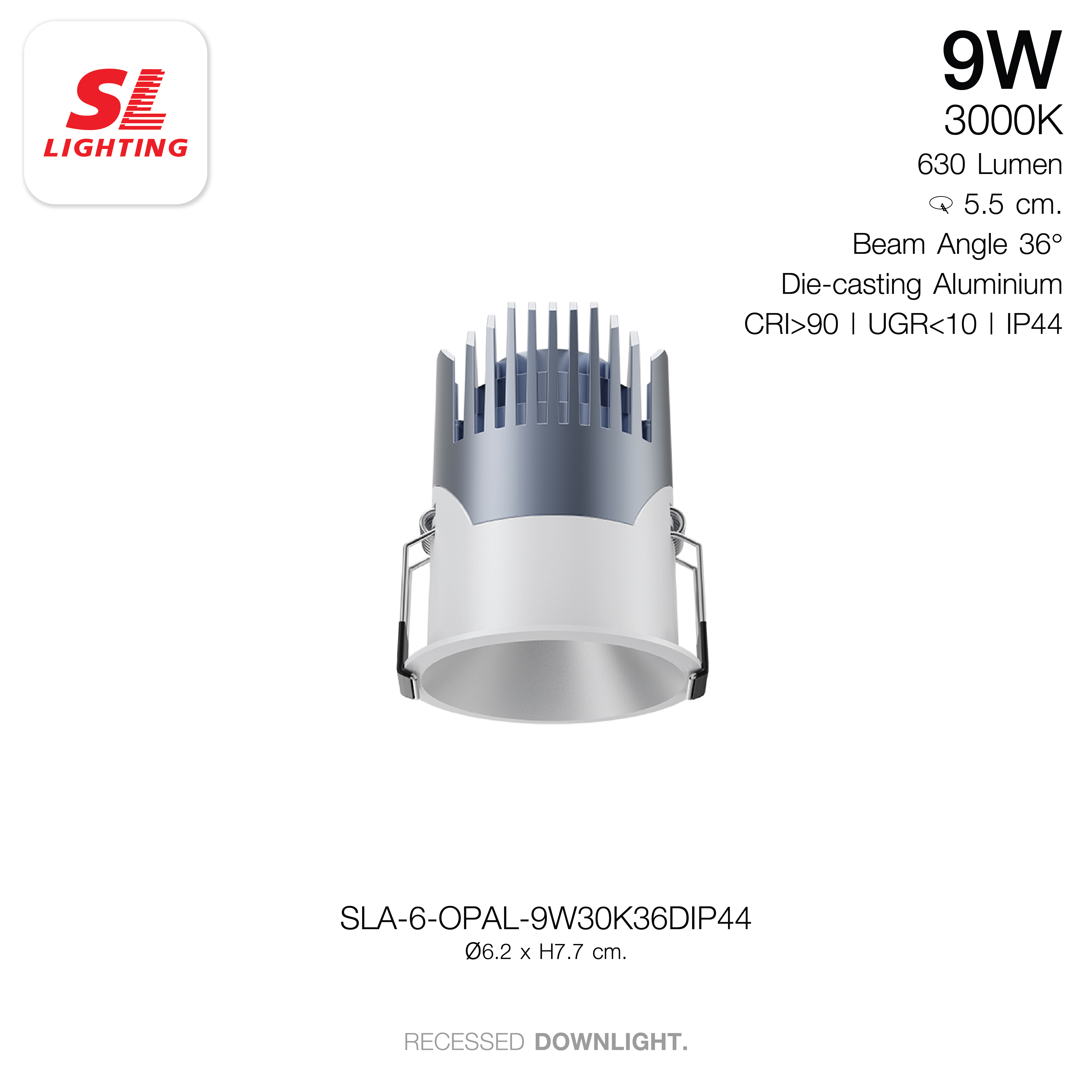 ดาวน์ไลท์ LED SL LIGHTING OPAL 9 วัตต์ WARM WHITE 36D IP44 สีขาว_4