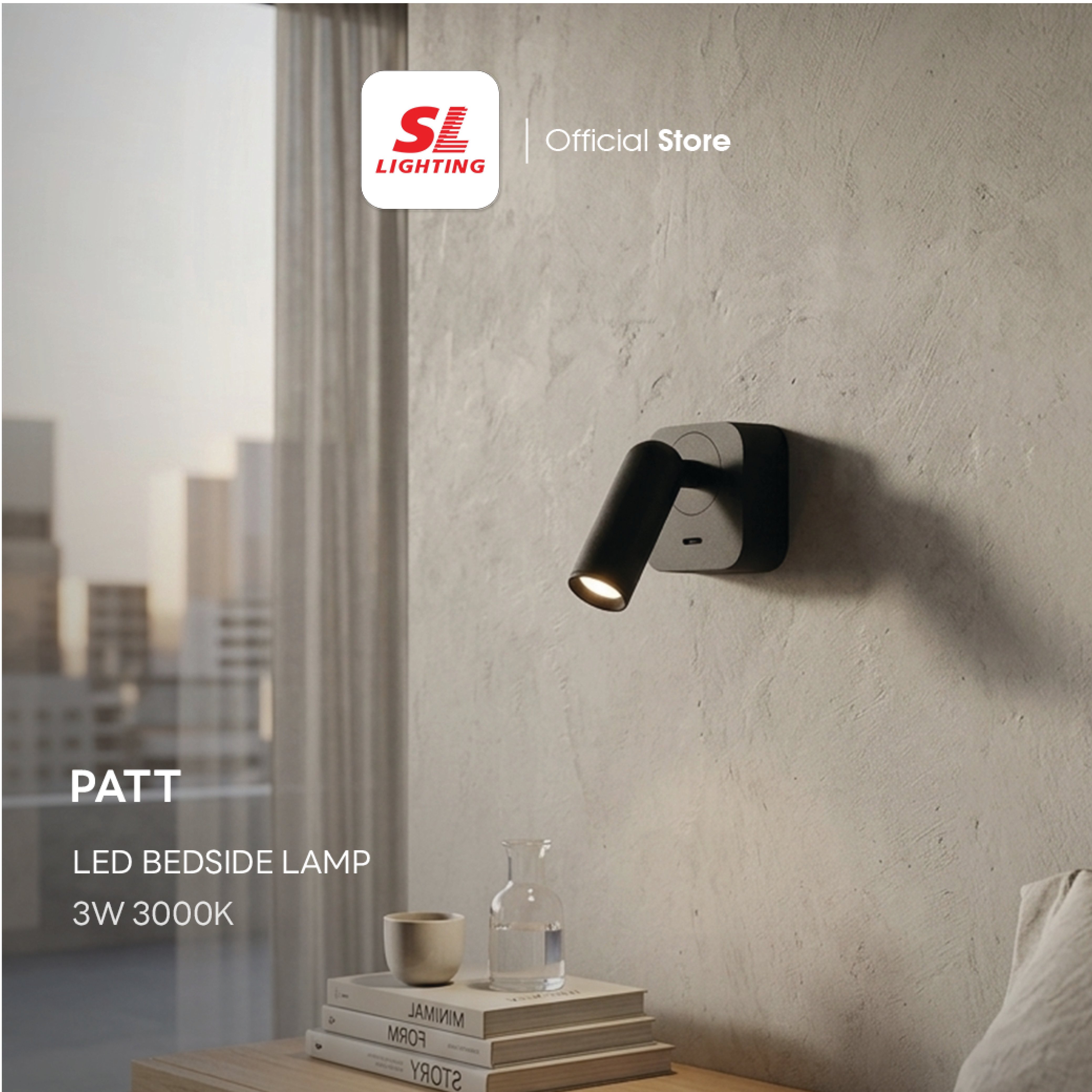 ไฟหัวเตียง LED SL LIGHTING PAT 3 วัตต์ WARM WHITE สีดำ (ทรงกลม)