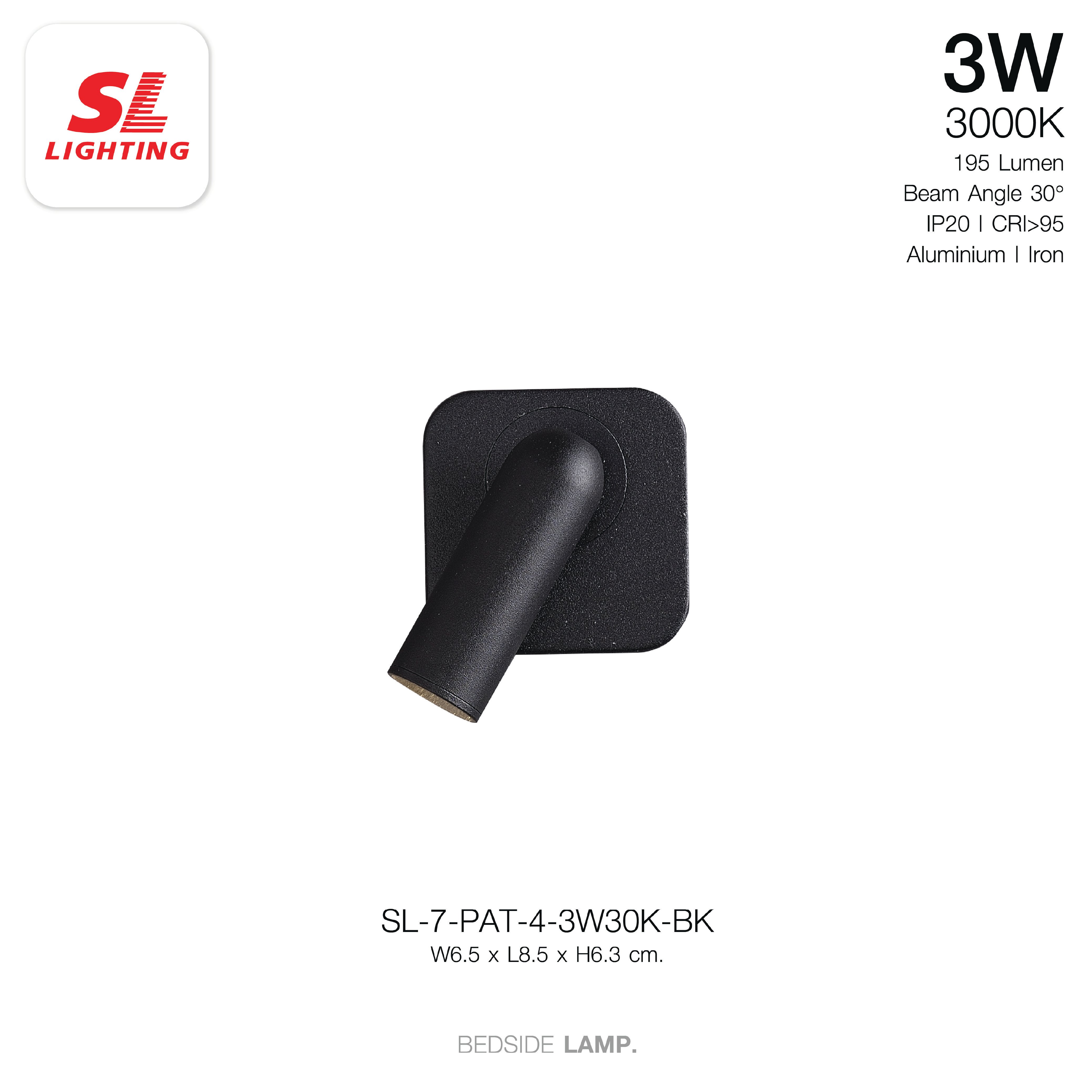 ไฟหัวเตียง LED SL LIGHTING PAT 3 วัตต์ WARM WHITE สีดำ (ทรงสี่เหลี่ยม)_3