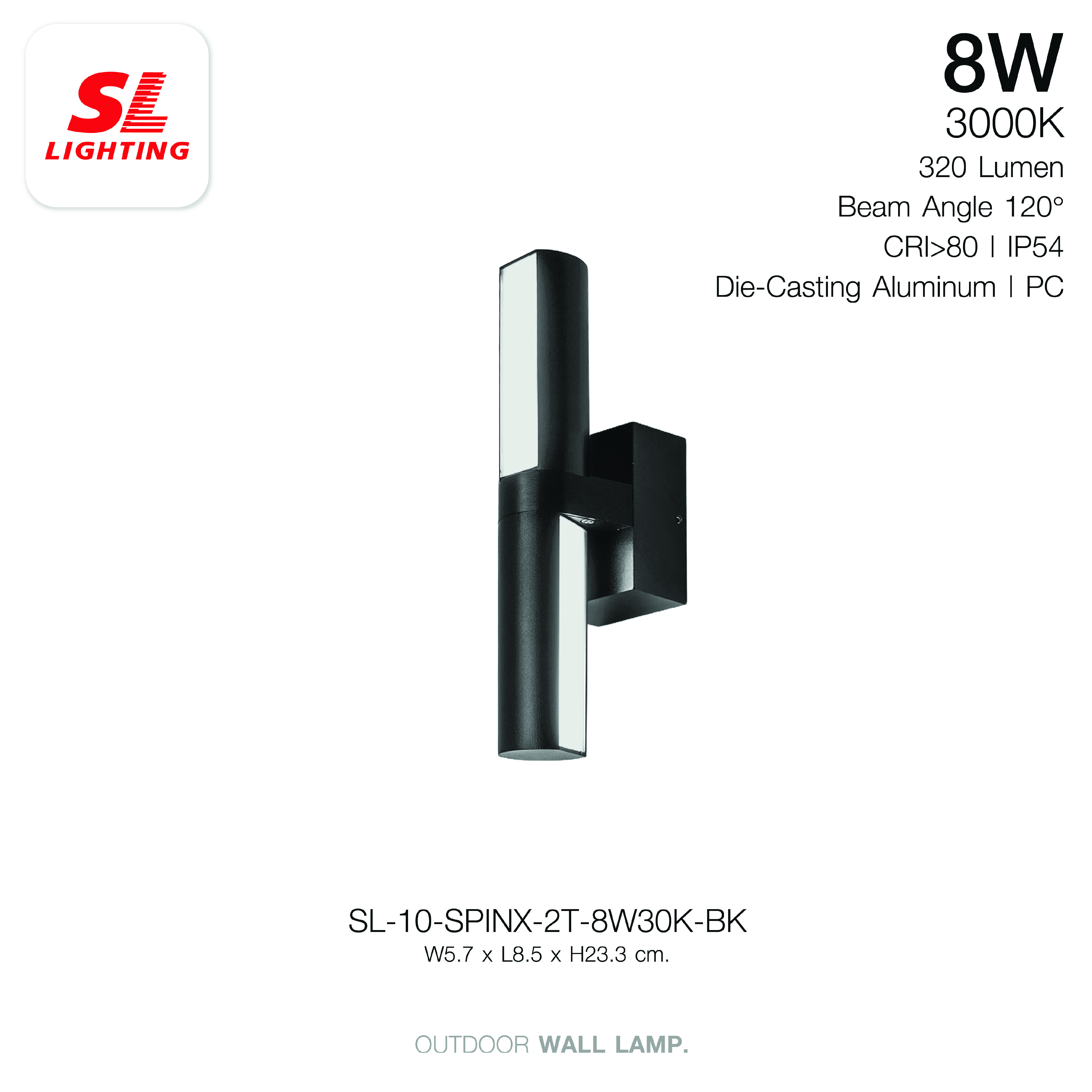 ไฟผนังภายนอก LED SL LIGHTING SPINX 8 วัตต์ WARM WHITE สีดำ ส่อง 2 ทาง