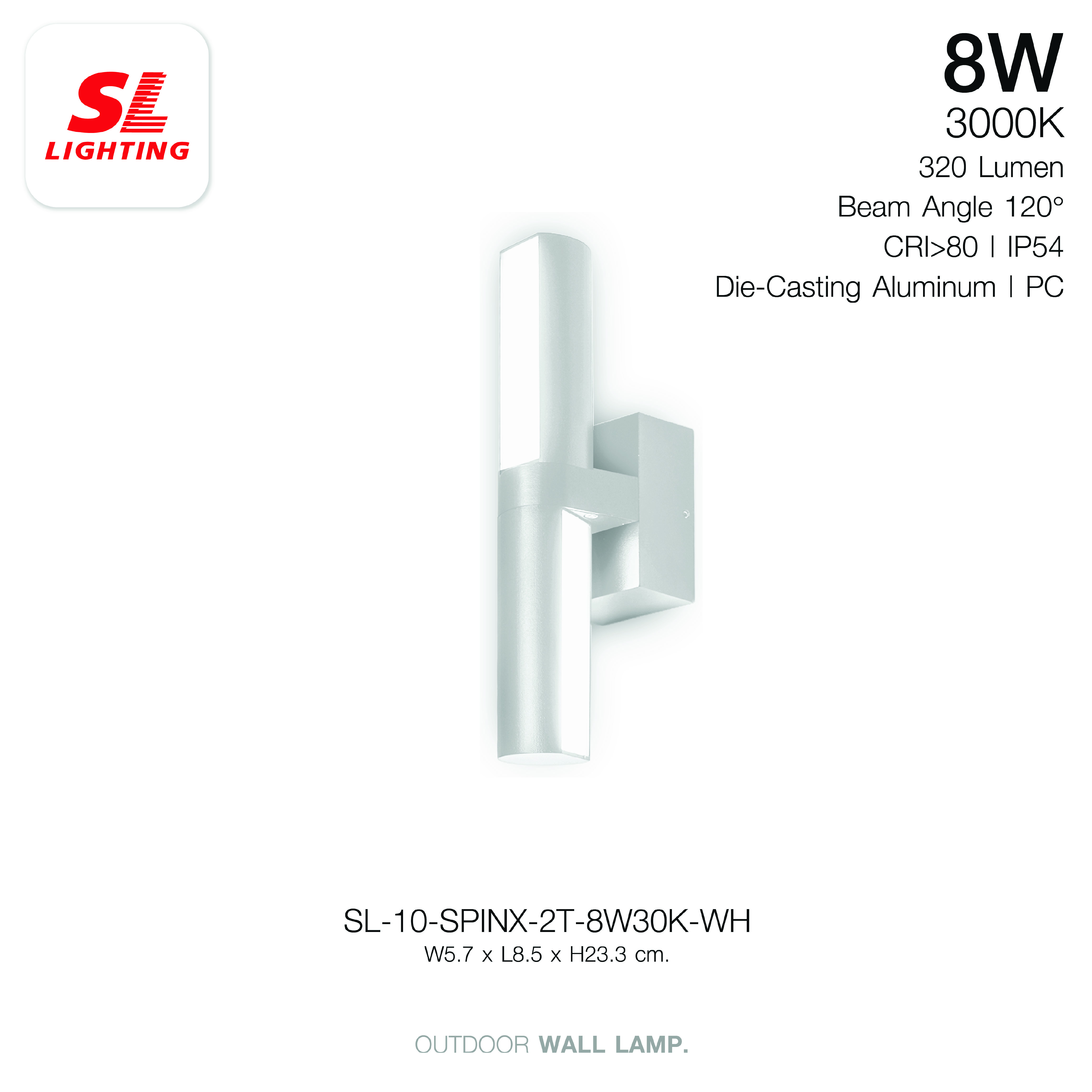 ไฟผนังภายนอก LED SL LIGHTING SPINX 8 วัตต์ WARM WHITE สีขาว ส่อง 2 ทาง_4