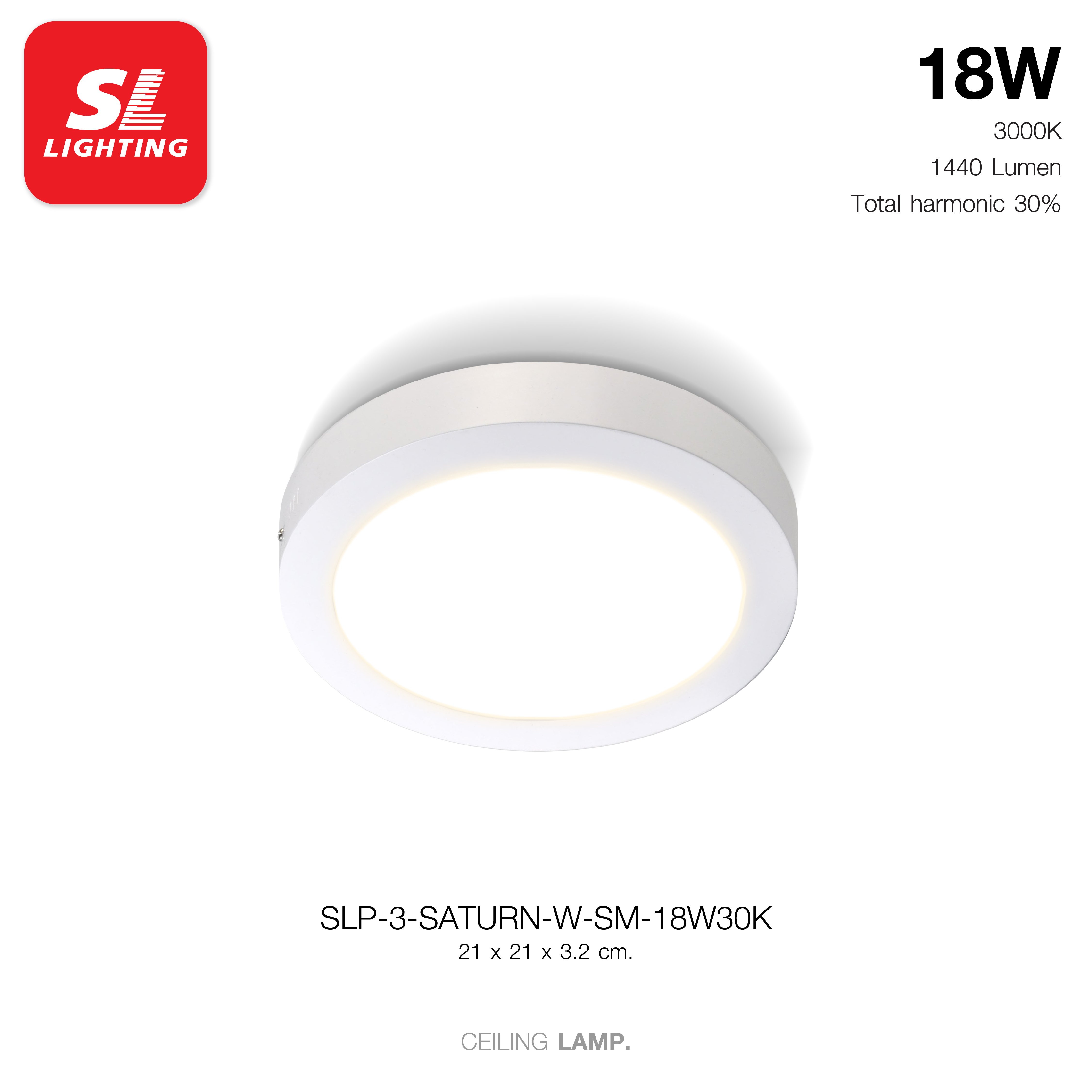 ดาวน์ไลท์ LED SL LIGHTING SATURN-SM กลม 18 วัตต์ WARM WHITE สีขาว