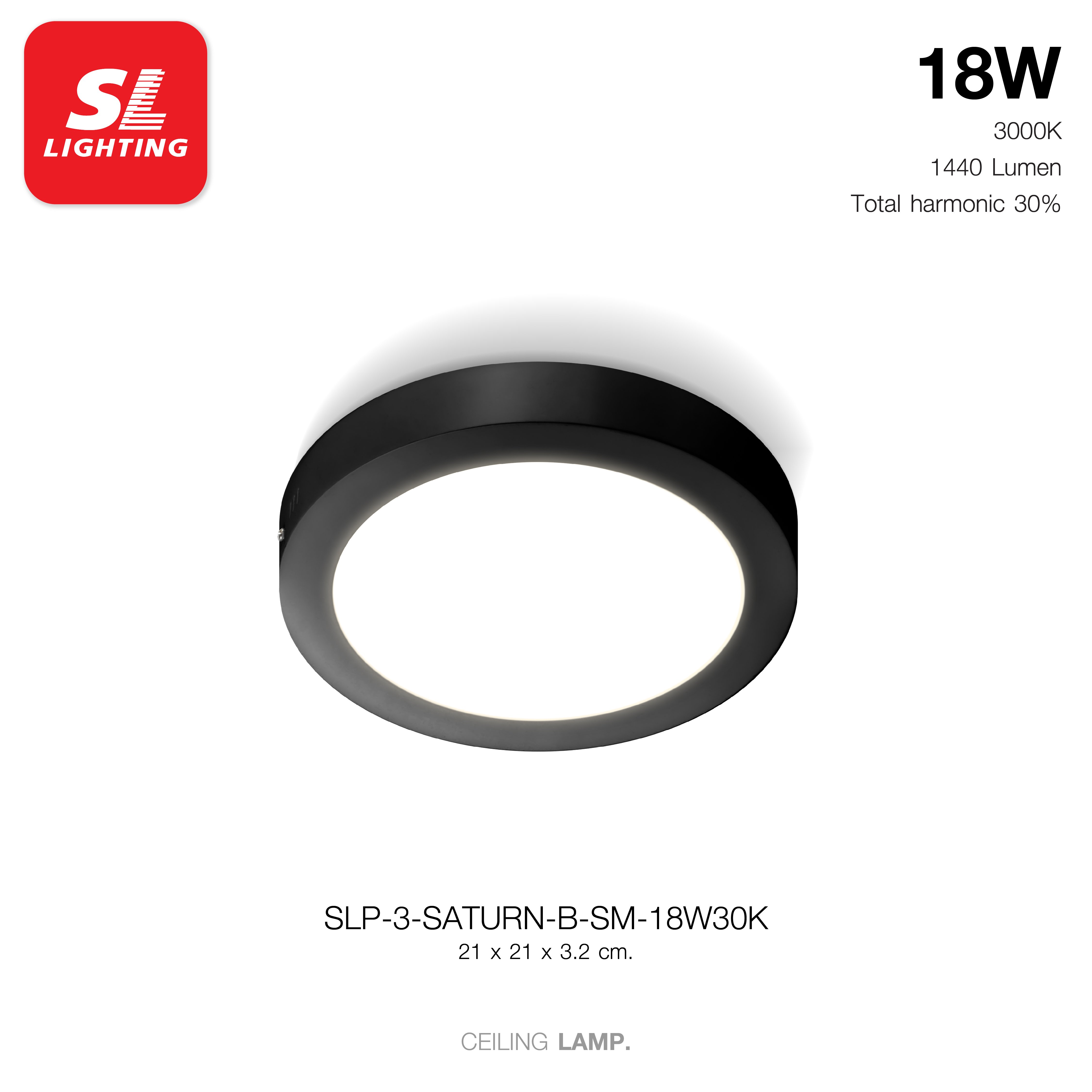 ดาวน์ไลท์ LED SL LIGHTING SATURN-SM กลม 18 วัตต์ WARM WHITE สีดำ_7