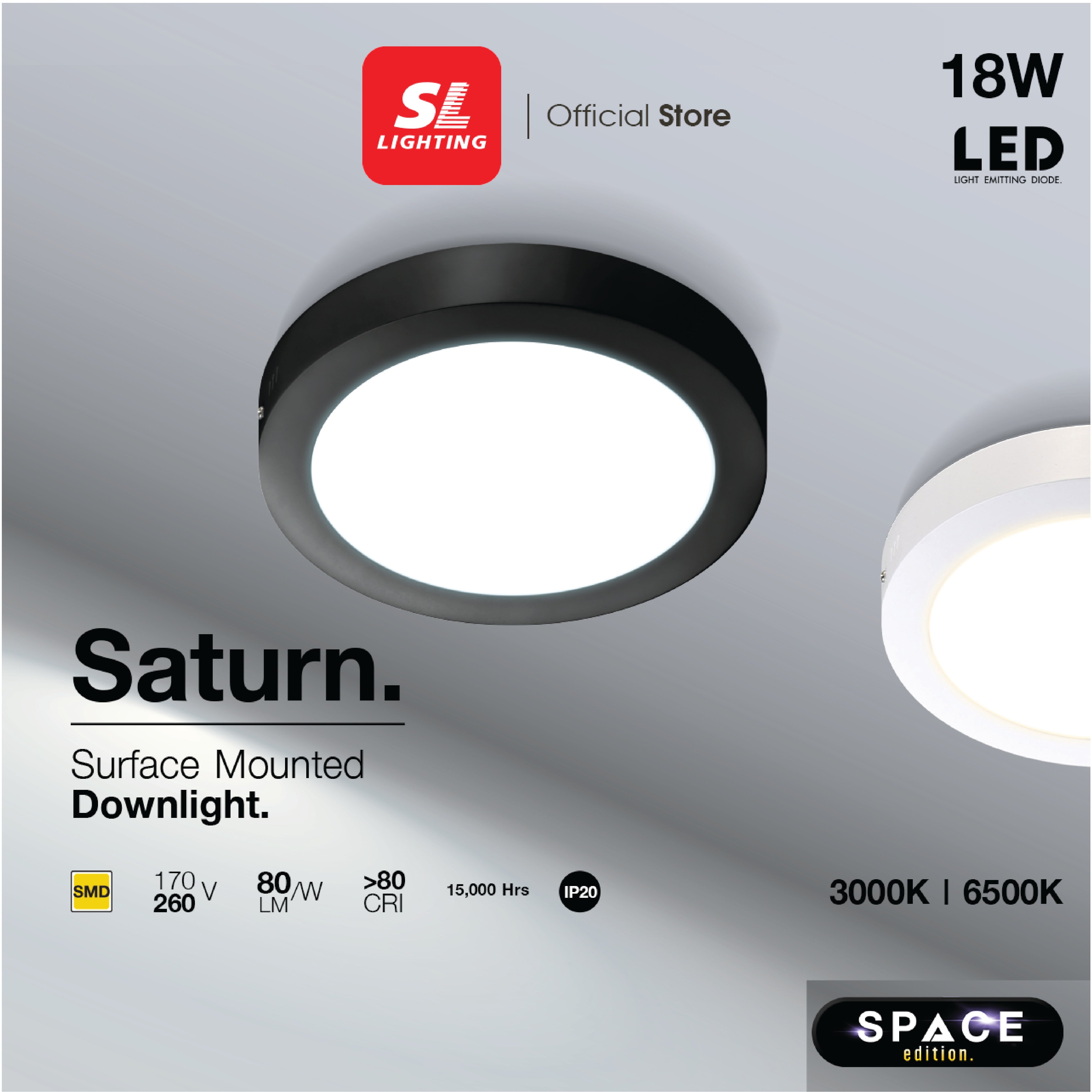 ดาวน์ไลท์ LED SL LIGHTING SATURN-SM กลม 18 วัตต์ WARM WHITE สีขาว_2