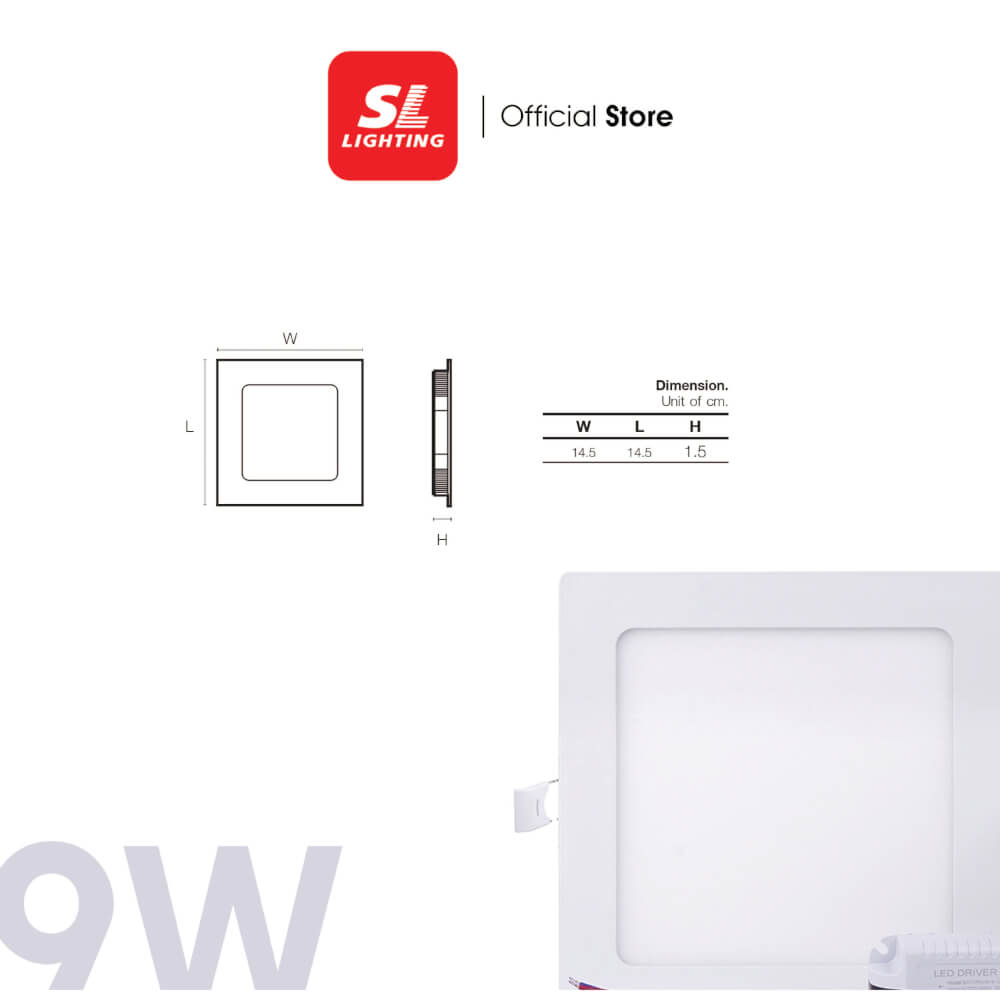 ดาวน์ไลท์ LED SL LIGHTING SATURN สี่เหลี่ยม 9 วัตต์ COOL WHITE สีขาว_2