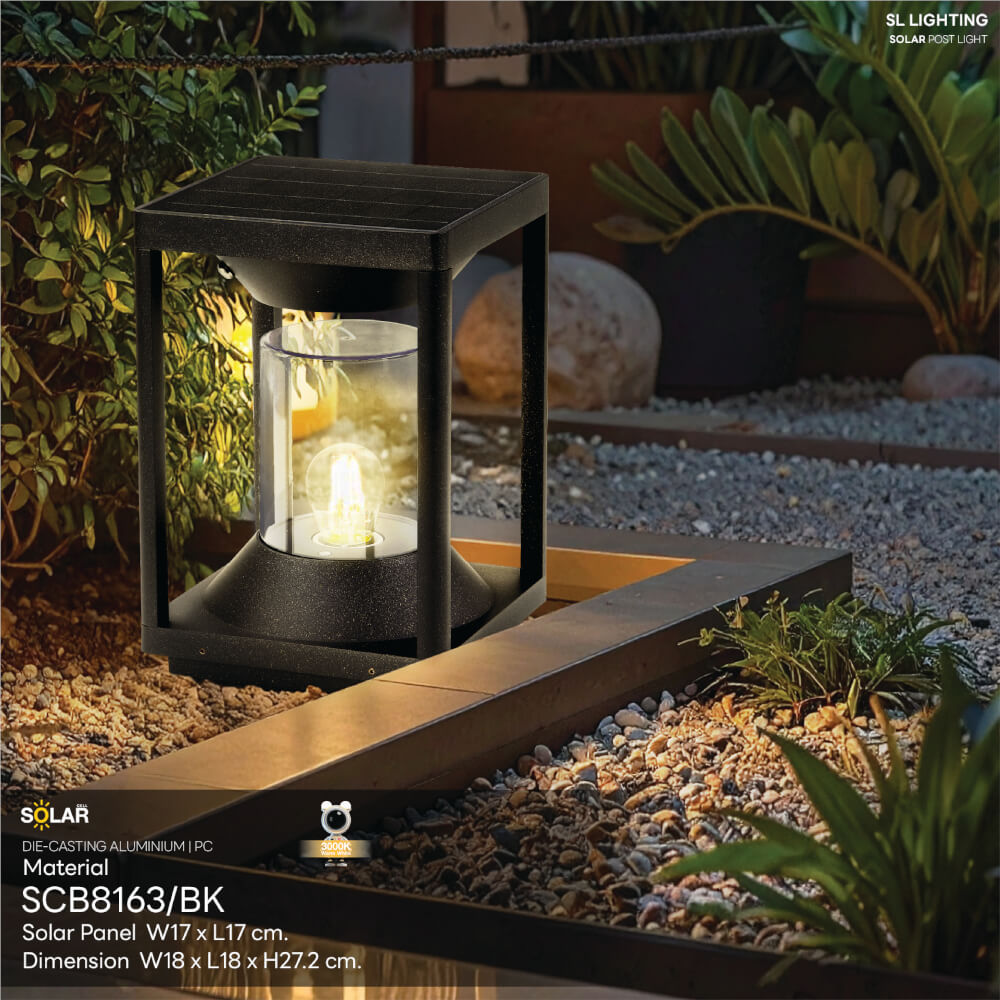 ไฟหัวเสา SOLAR SL LIGHTING SCB8163 2 วัตต์ WARM WHITE สีดำ