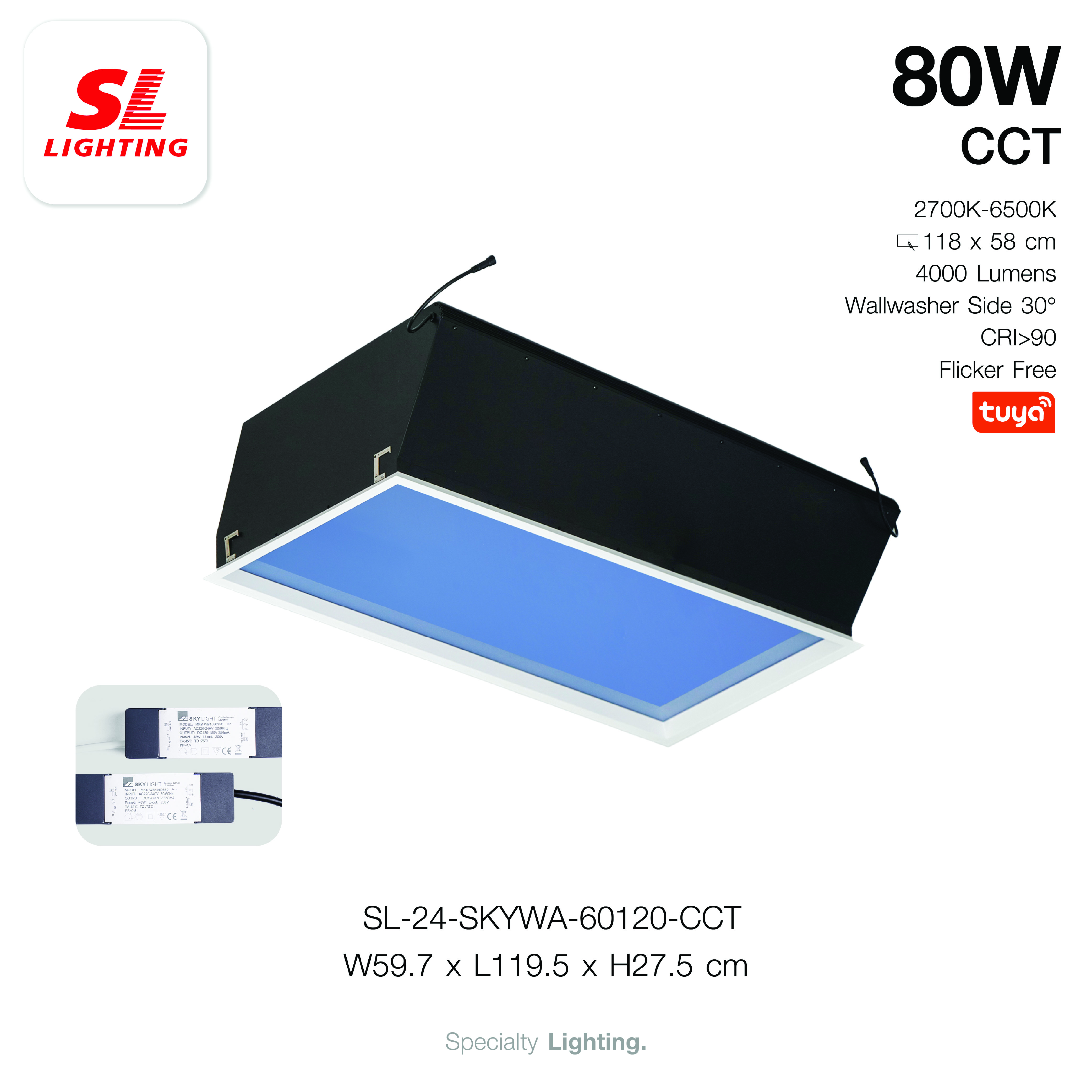 โคมไฟฝังเพดานเสมือนท้องฟ้าจริง SL LIGHTING SKYWA 60x120 ซม. 80W CCT สีขาว