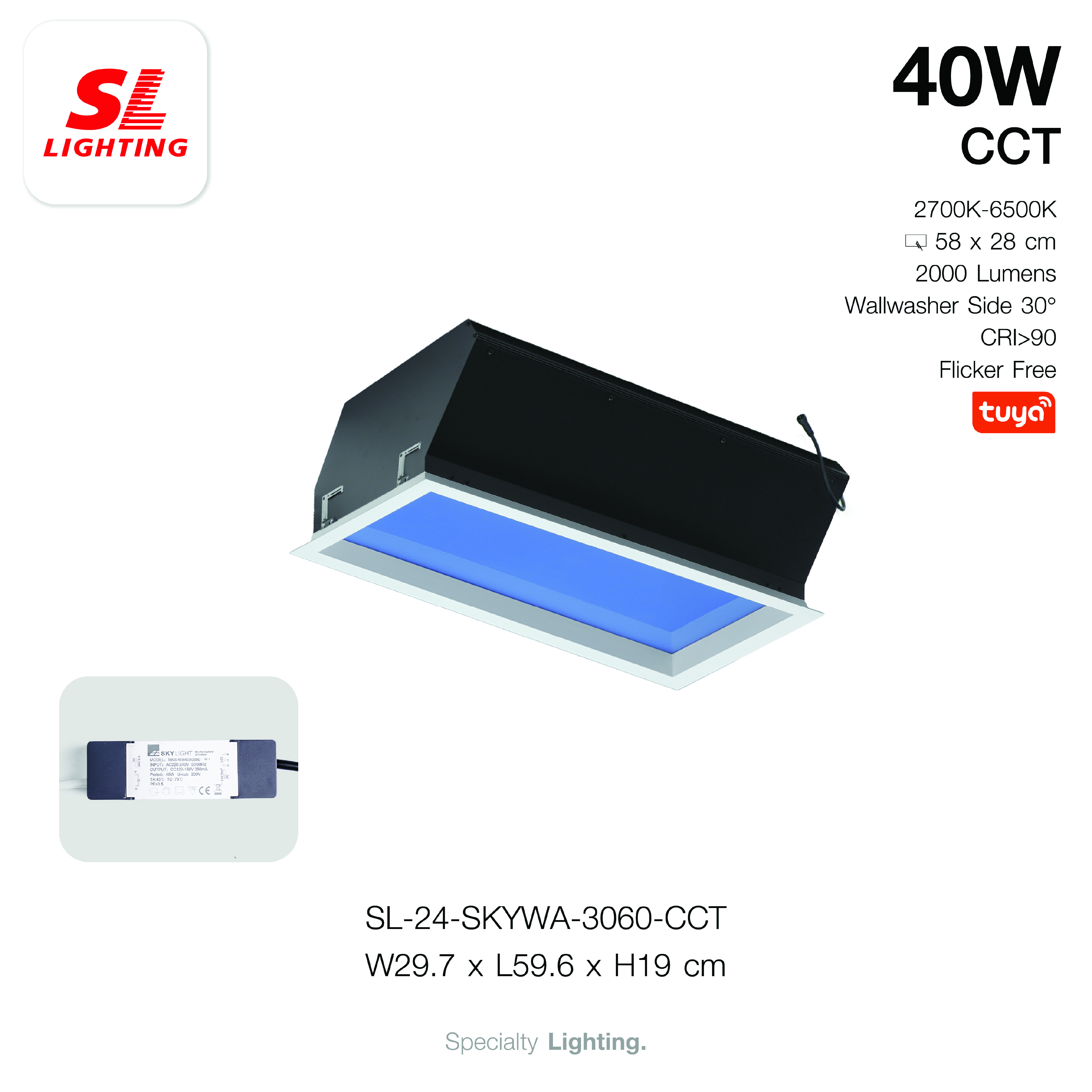 โคมไฟฝังเพดานเสมือนท้องฟ้าจริง SL LIGHTING SKYWA 30x60 ซม. 40W CCT สีขาว