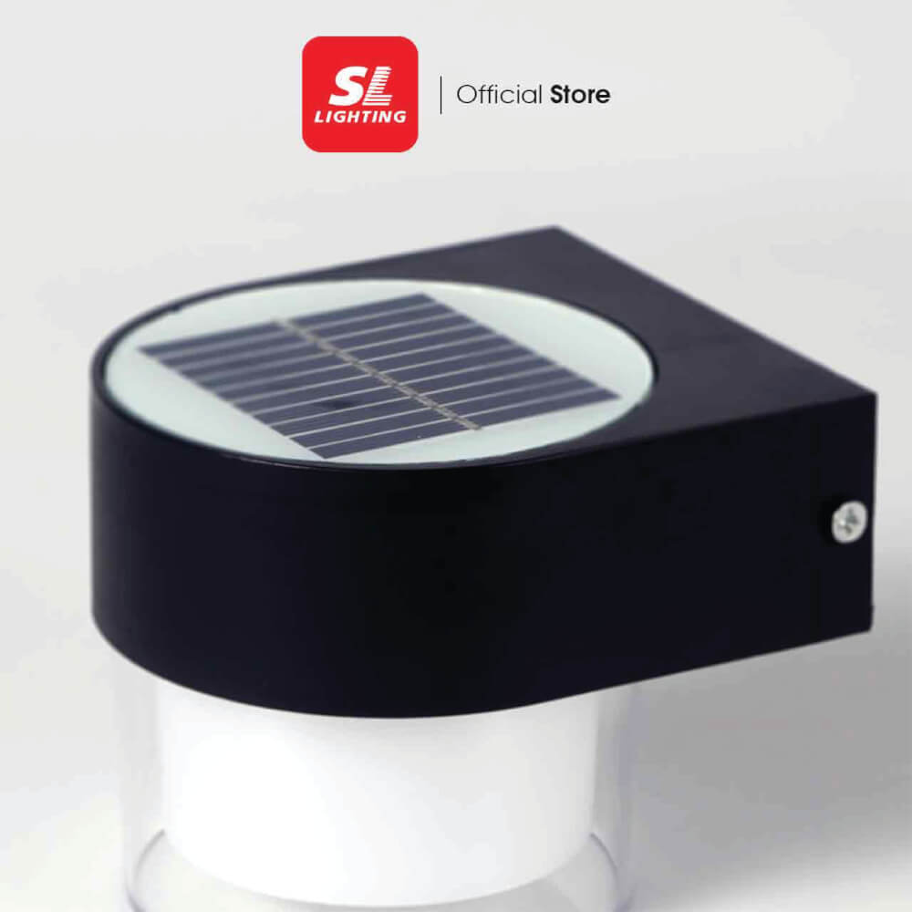 ไฟผนังภายนอก SOLAR SL LIGHTING RPC 2 วัตต์ WARM WHITE/DAY LIGHT ทรงกลม สีดำ