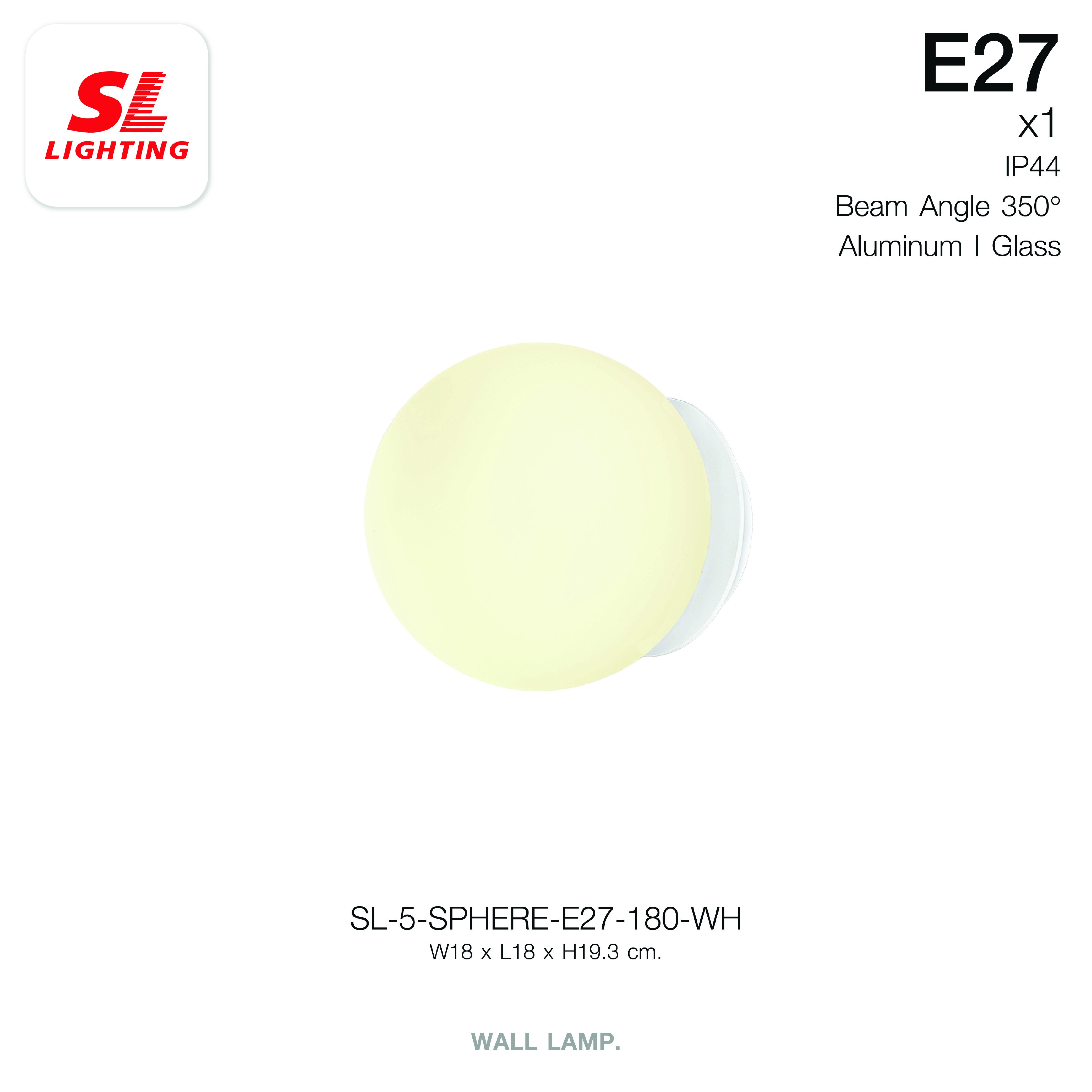 ไฟกิ่งภายใน SL LIGHTING SPHERE E27 18 ซม. สีขาว