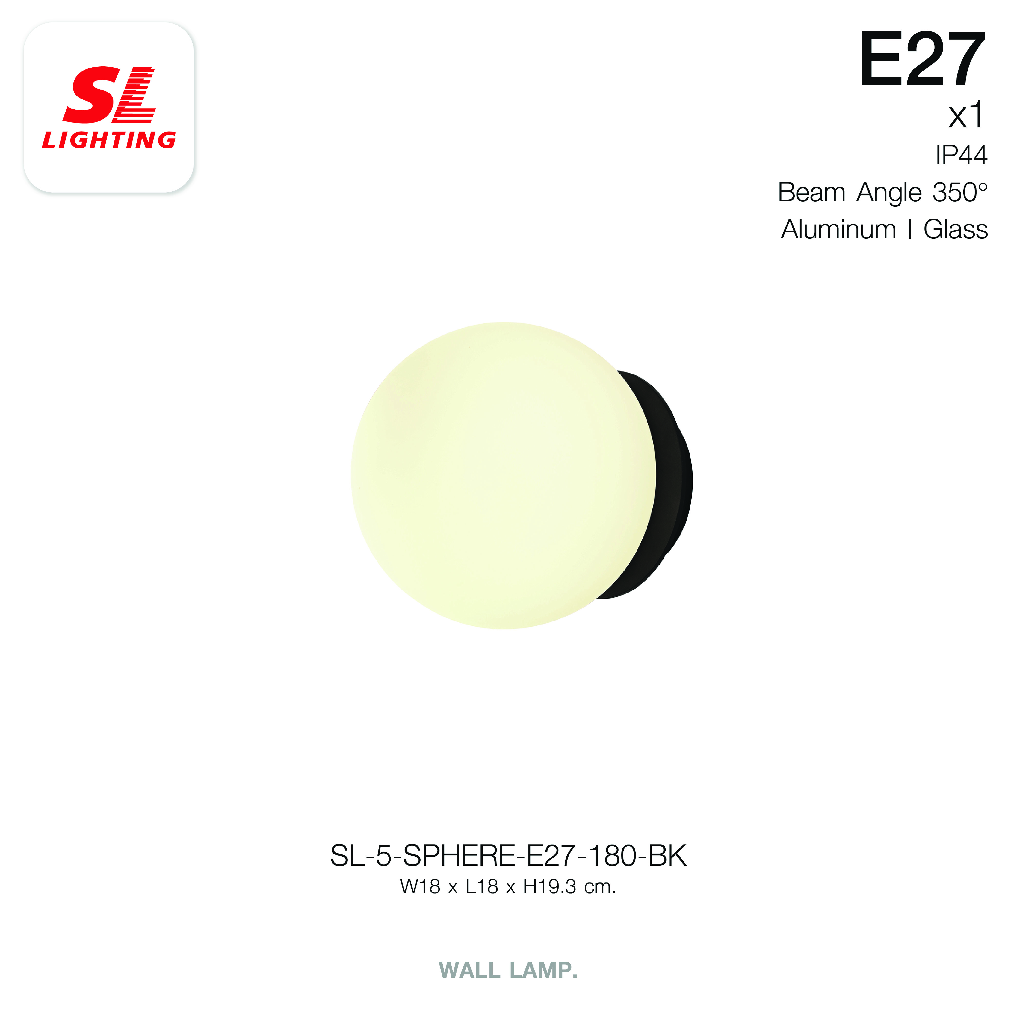 ไฟกิ่งภายใน SL LIGHTING SPHERE E27 18 ซม. สีดำ