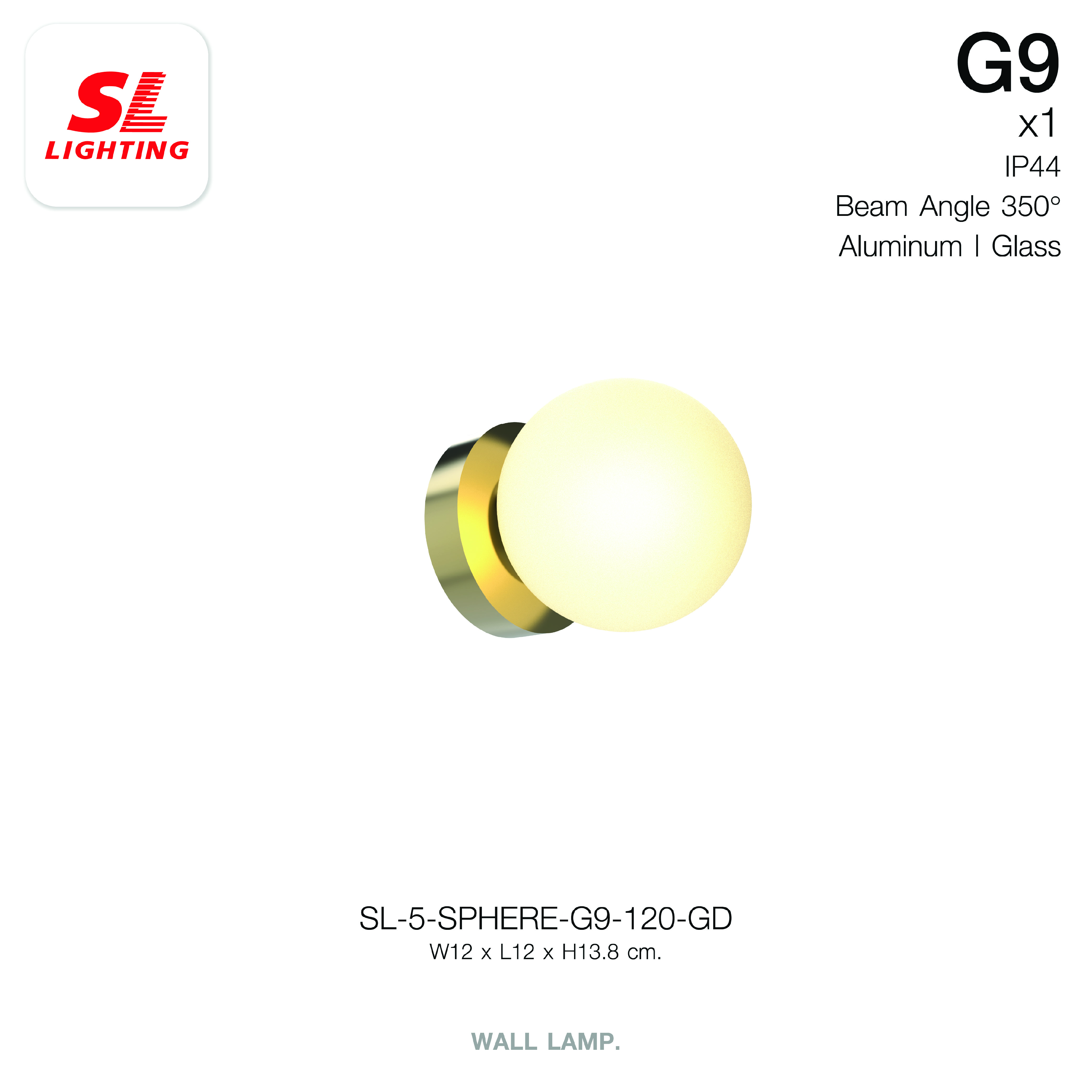 ไฟกิ่งภายใน SL LIGHTING SPHERE G9 12 ซม. สีทอง_5