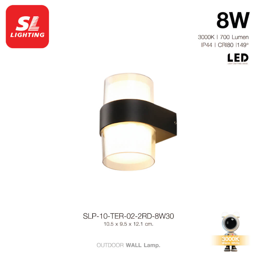 ไฟผนังภายนอก LED SL LIGHTING TER-02-2RD 8 วัตต์ WARM WHITE สีดำ (2ทาง)