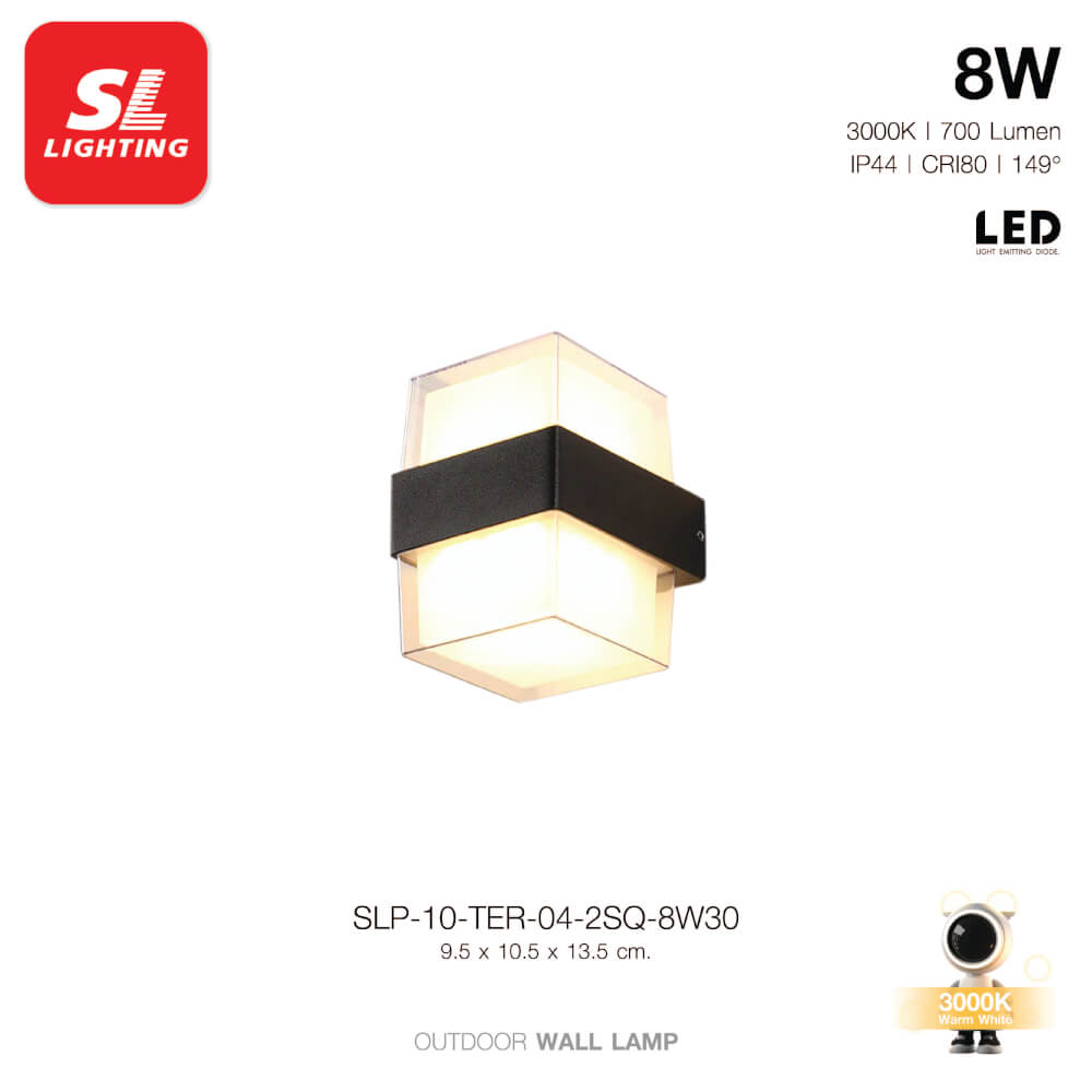 ไฟผนังภายนอก LED SL LIGHTING TER-04-2SQ 8 วัตต์ WARM WHITE สีดำ