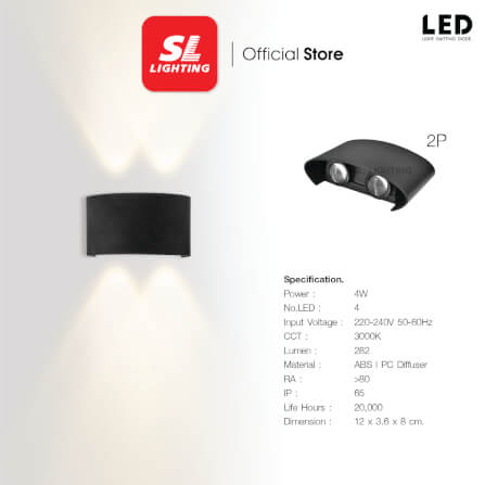 ไฟผนังภายนอก LED SL LIGHTING TER-06-2P 4 วัตต์ WARM WHITE สีดำ_2