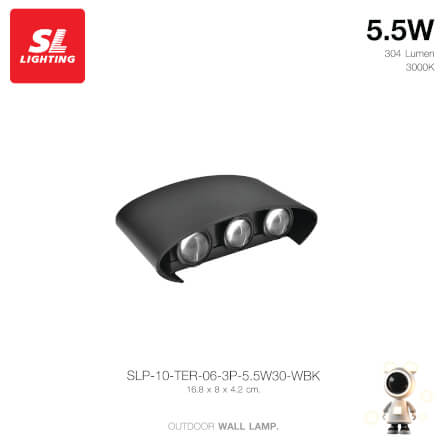 ไฟผนังภายนอก LED SL LIGHTING TER-06-3P 5.5 วัตต์ WARM WHITE สีดำ_1