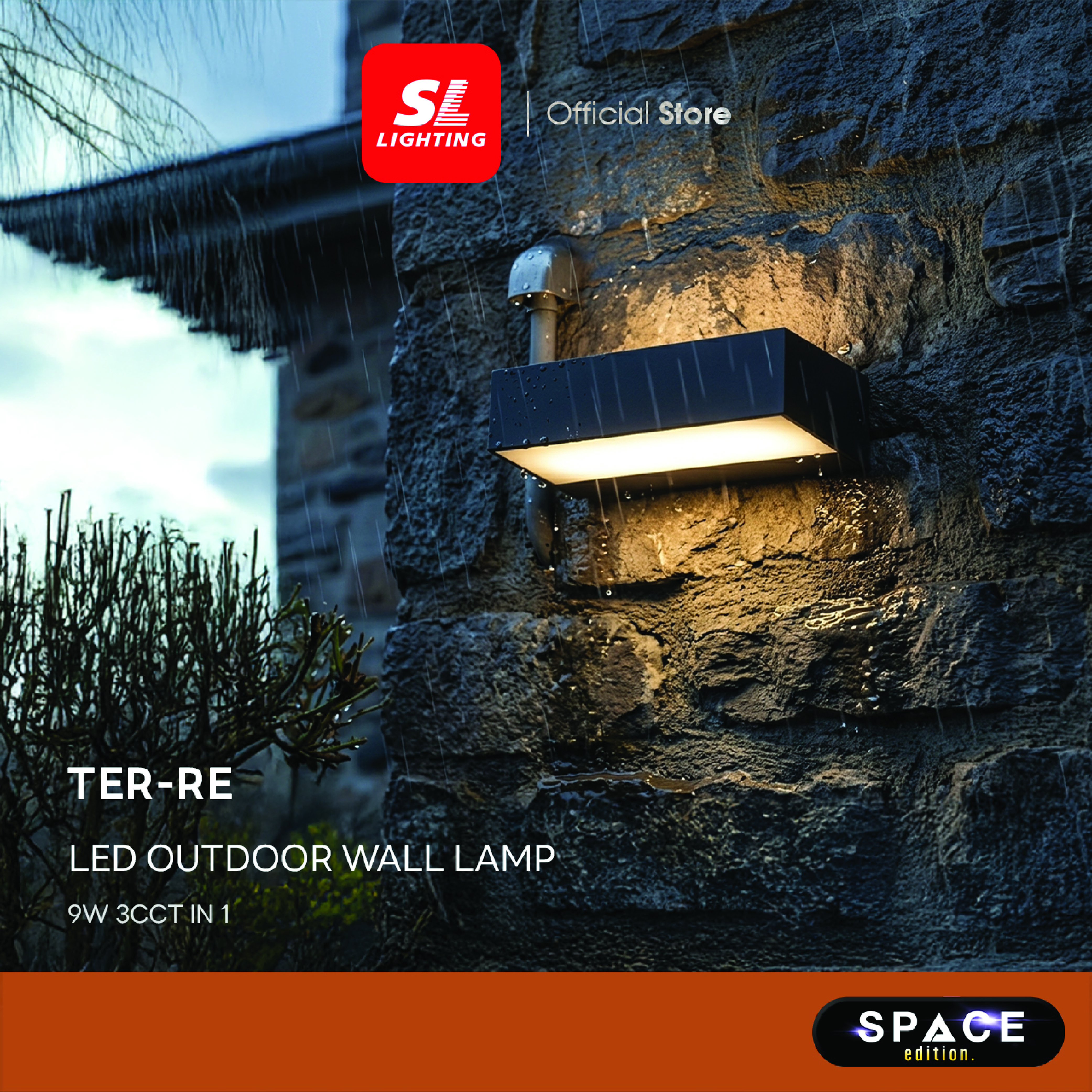 ไฟผนังภายนอก LED SL LIGHTING TER-RE 9 วัตต์ WARM WHITE/COOL WHITE/DAY LIGHT สีดำ