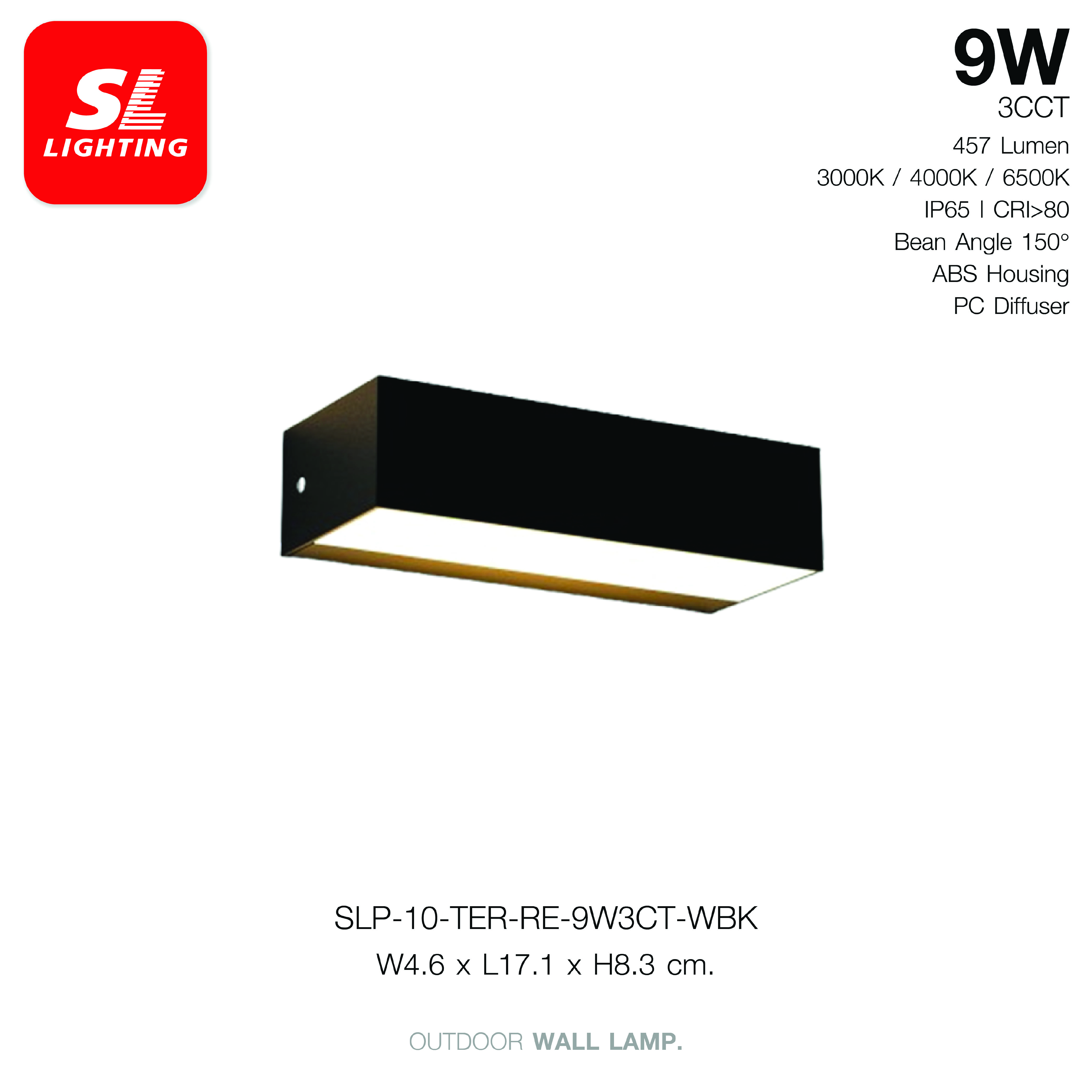 ไฟผนังภายนอก LED SL LIGHTING TER-RE 9 วัตต์ WARM WHITE/COOL WHITE/DAY LIGHT สีดำ_5