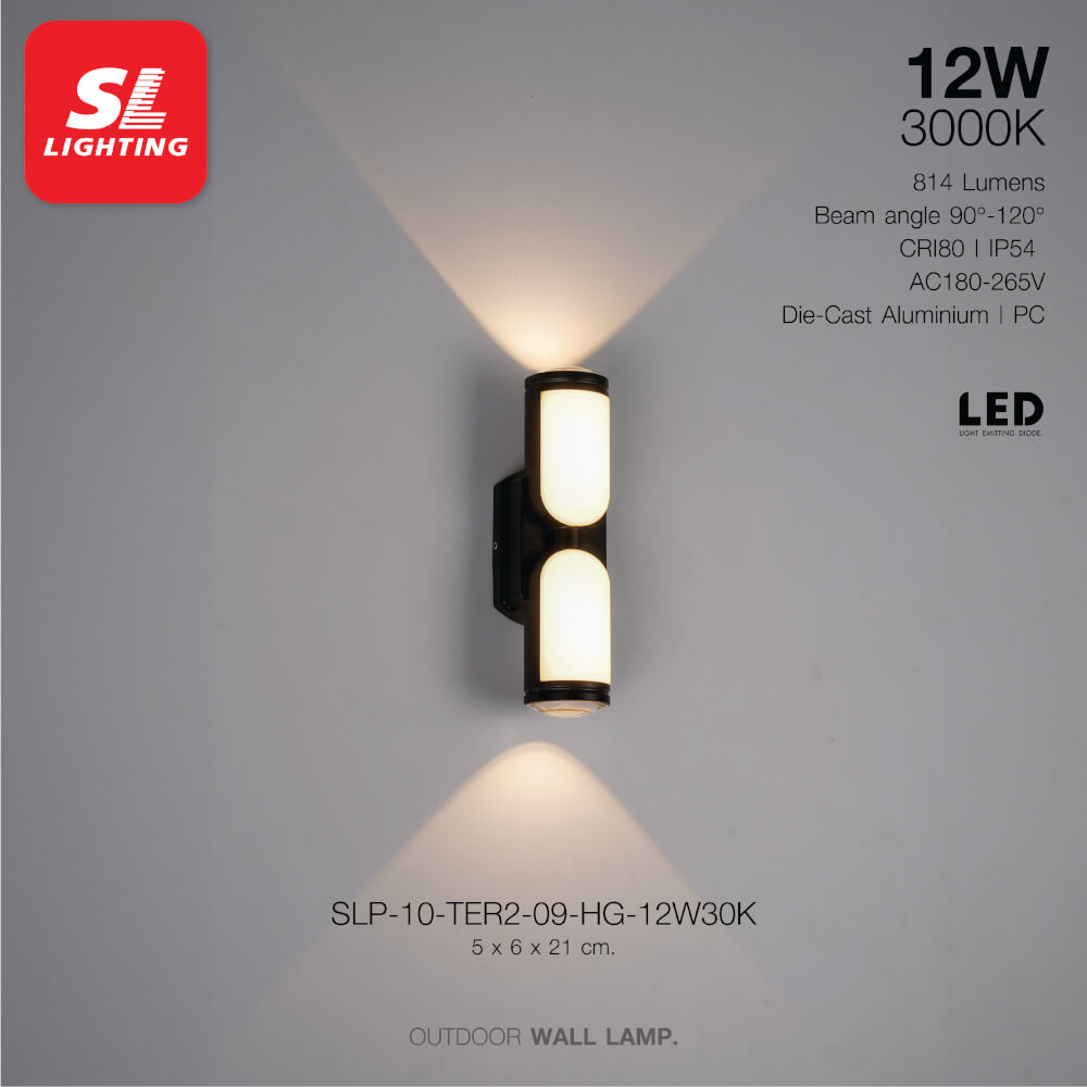 ไฟผนังภายนอก LED SL LIGHTING TER2-HG 12 วัตต์ WARM WHITE สีดำ