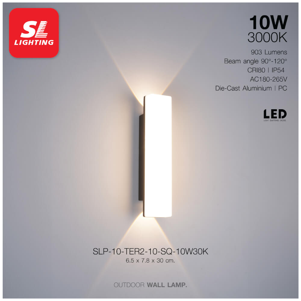 ไฟผนังภายนอก LED SL LIGHTING TER2-SQ 10 วัตต์ WARM WHITE สีดำ