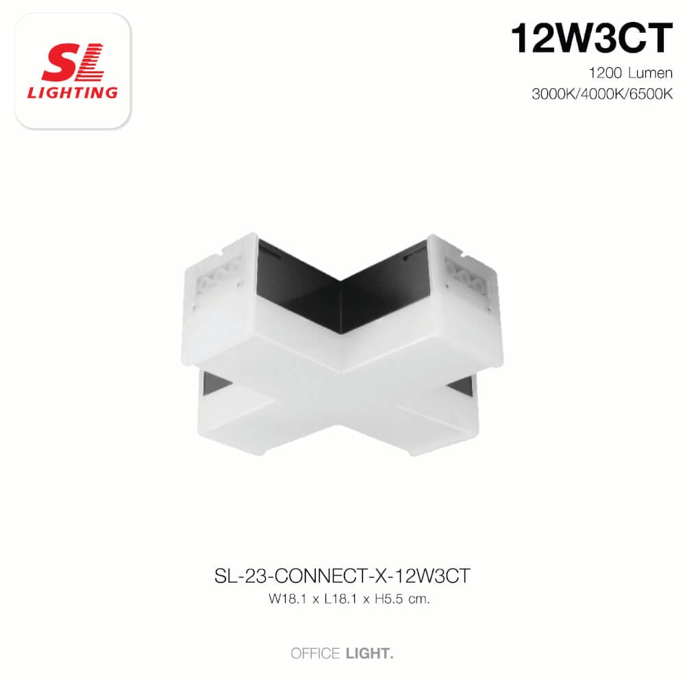 ตัวต่อโคมไฟออฟฟิศ LED SL LIGHTING THELINE 12W เปลี่ยนได้ 3 แสง 4ทาง สีดำ