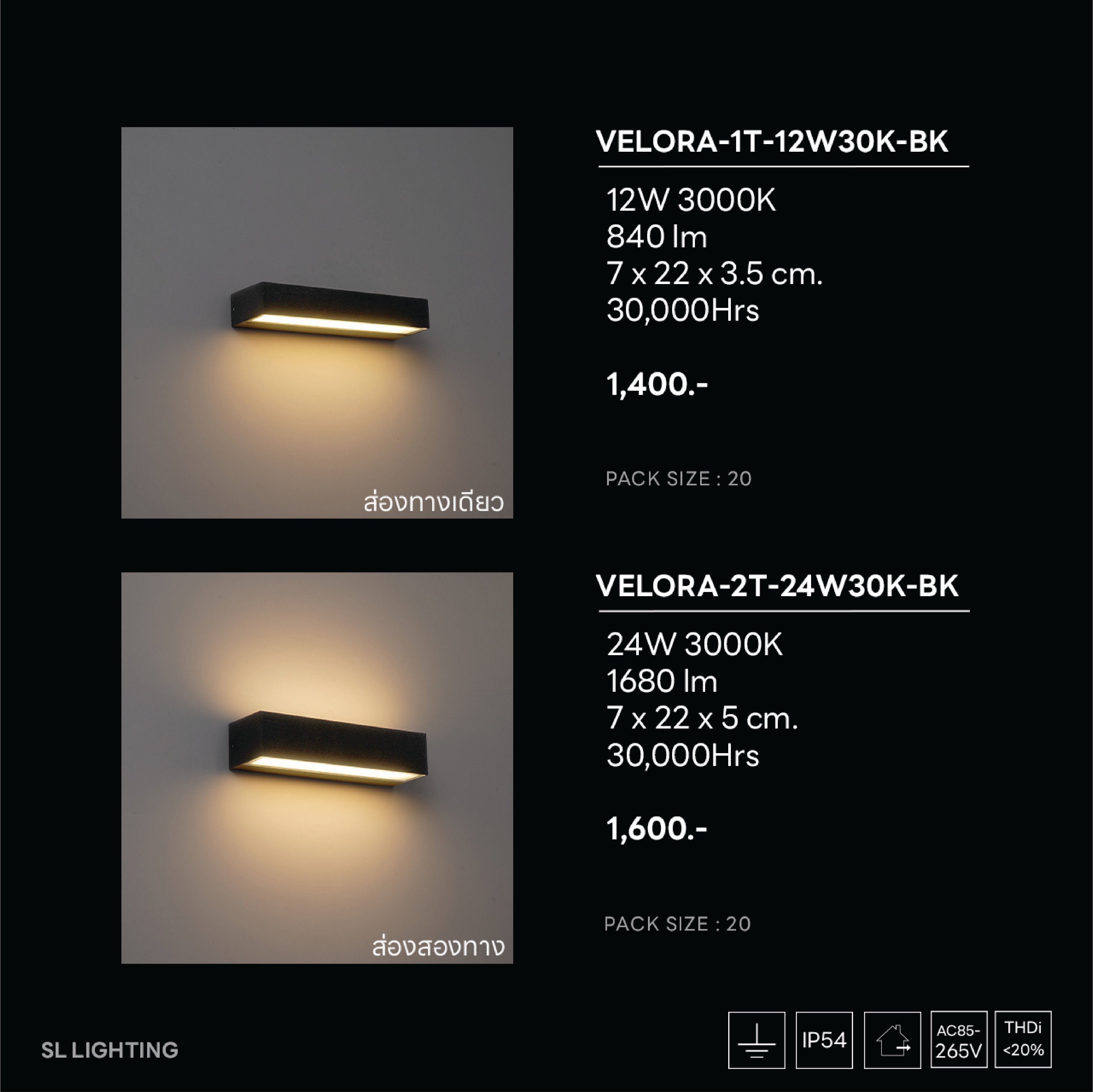 ไฟผนังภายนอก LED SL LIGHTING VELORA 12 วัตต์ ส่อง 1 ทาง WARM WHITE สีดำ_2