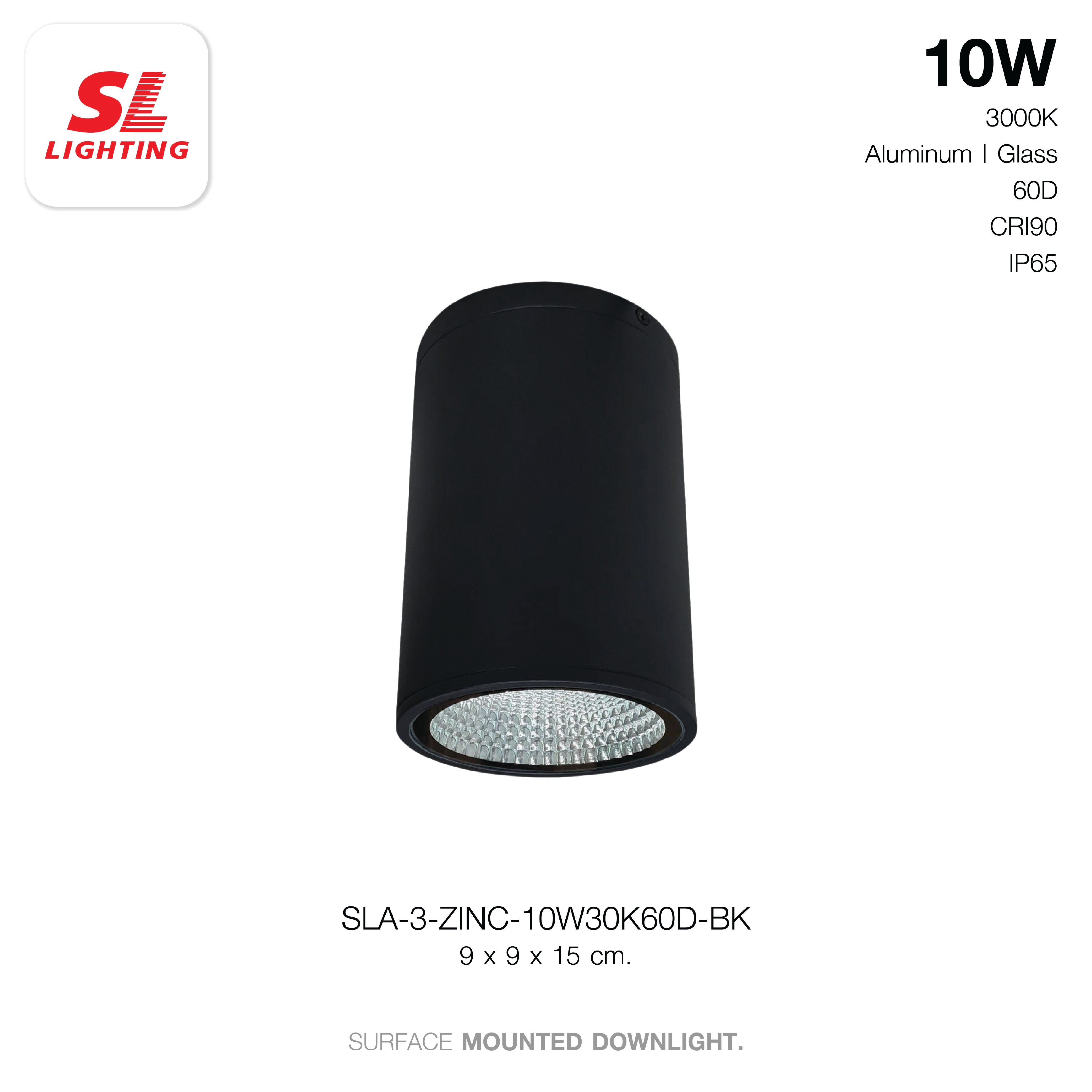ดาวน์ไลท์ SL LIGHTING ZINC กลม 10 วัตต์ WARM WHITE สีดำ มุมกระจายแสง 60 องศา