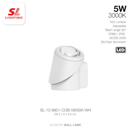 ไฟผนังภายนอก LED SL LIGHTING 8801 5 วัตต์ WARM WHITE สีขาว_4