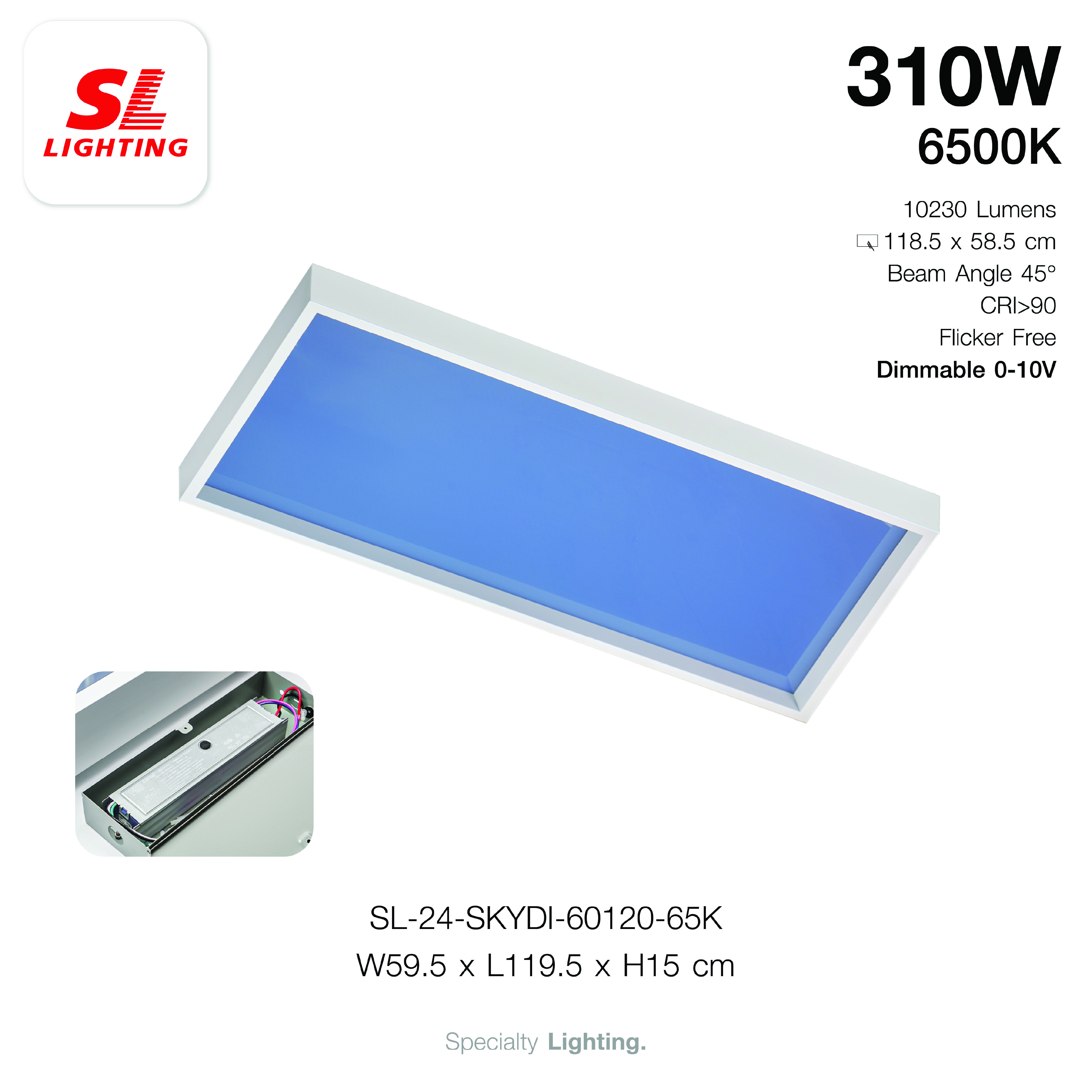 โคมไฟฝังเพดานเสมือนท้องฟ้าจริง SL LIGHTING SKYDI 60x120 ซม. 310W DAY LIGHT สีขาว