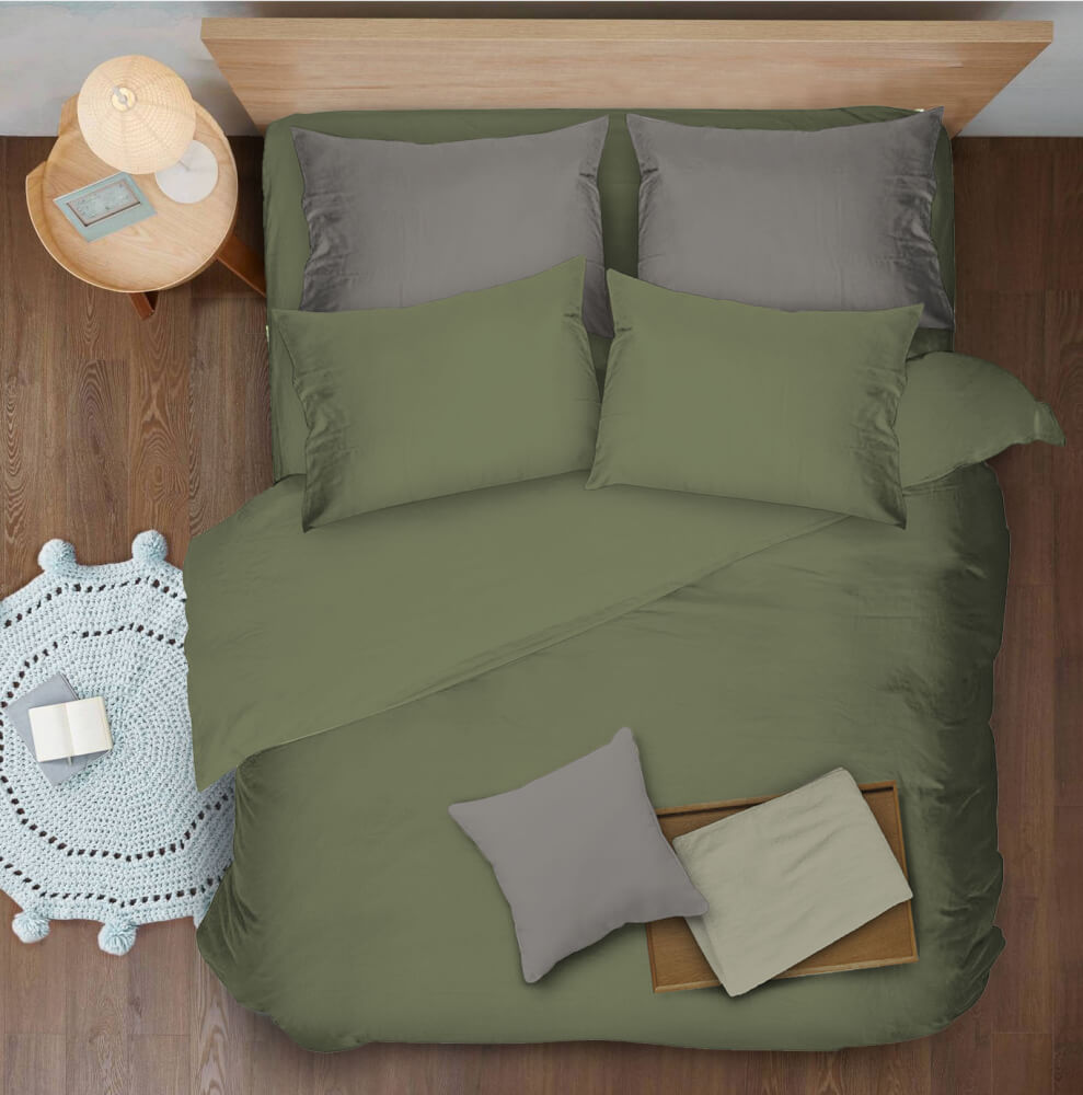 ชุดผ้าปูที่นอน 6 ฟุต 5 ชิ้น Ai by Akemi รุ่น ColourJoy 9557108685208 สี Sage Green (ไม่รวมผ้านวม)