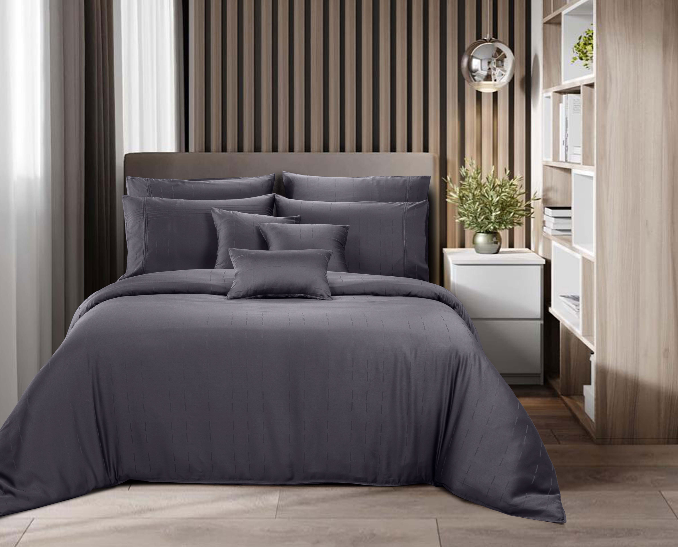 ชุดผ้าปูที่นอน 6 ฟุต 5 ชิ้น AKEMI  รุ่น EARNEST DOBBY 9557108155725 สี WALLY GREY (ไม่รวมผ้านวม)_7