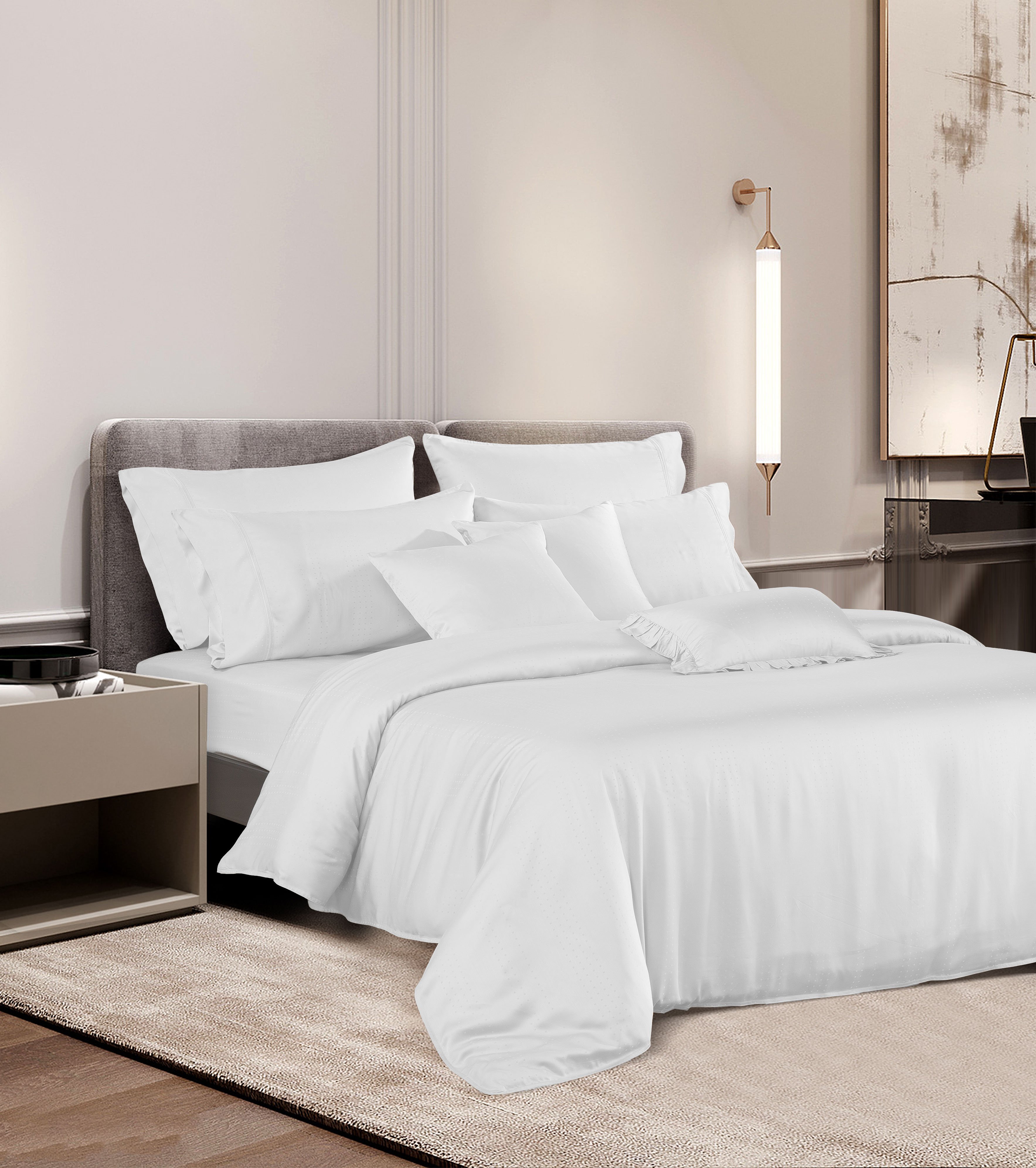 ชุดผ้าปูที่นอน 6 ฟุต 5 ชิ้น AKEMI รุ่น EARNEST DOBBY 9557108013568 สี FABIELLE OFF WHITE (ไม่รวมผ้านวม)_8