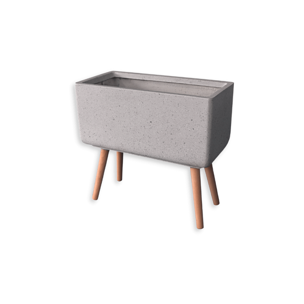 กระถางไฟเบอร์ซีเมนต์พร้อมขาไม้ ARTGARDEN & DECOR PFCL-0031ATG DIA 24*50*51 CM. สีหินขัดเทา
