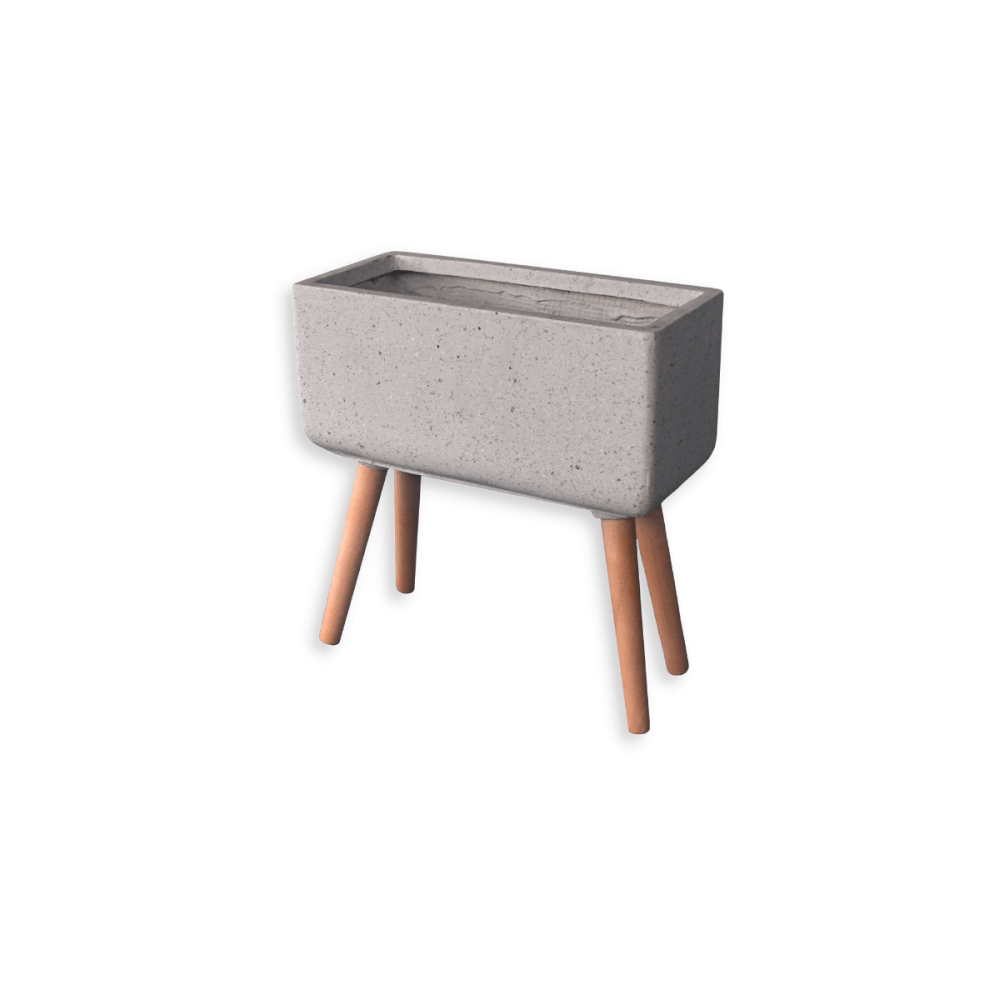 กระถางไฟเบอร์ซีเมนต์พร้อมขาไม้ ARTGARDEN & DECOR PFCL-0031BTG DIA 18*40*42 CM. สีหินขัดเทา