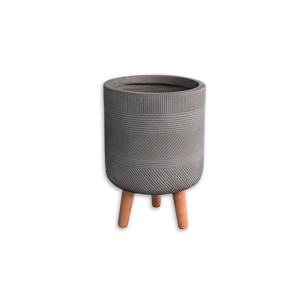 กระถางไฟเบอร์ซีเมนต์พร้อมขาไม้ ARTGARDEN & DECOR PFCL-0032CG DIA 25*25*35 CM. สีเทา_0