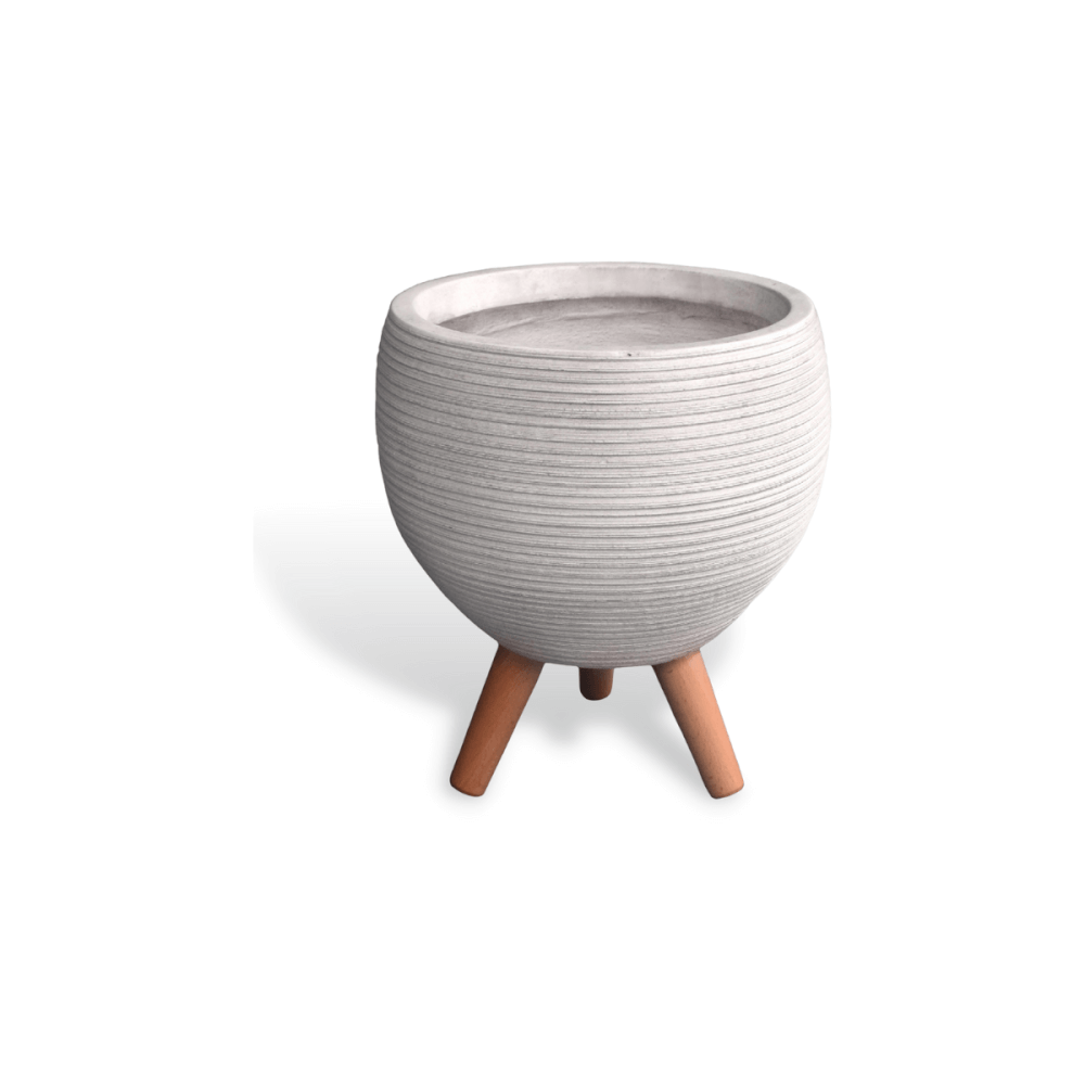 กระถางไฟเบอร์ซีเมนต์พร้อมขาไม้ ARTGARDEN & DECOR PFCL-0035BW DIA 29*29*34 CM. สีขาว_0
