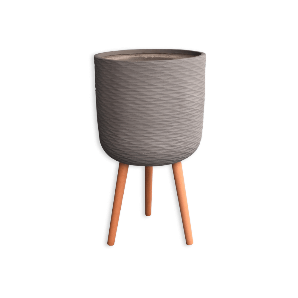 กระถางไฟเบอร์ซีเมนต์พร้อมขาไม้ ARTGARDEN & DECOR PFCL-0039AG DIA 44*44*79 CM. สีเทา