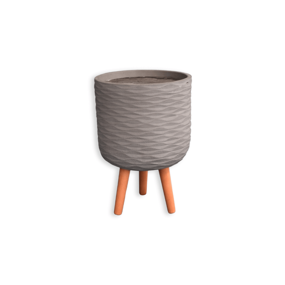 กระถางไฟเบอร์ซีเมนต์พร้อมขาไม้ ARTGARDEN & DECOR PFCL-0039CG DIA 30*30*51 CM. สีเทา