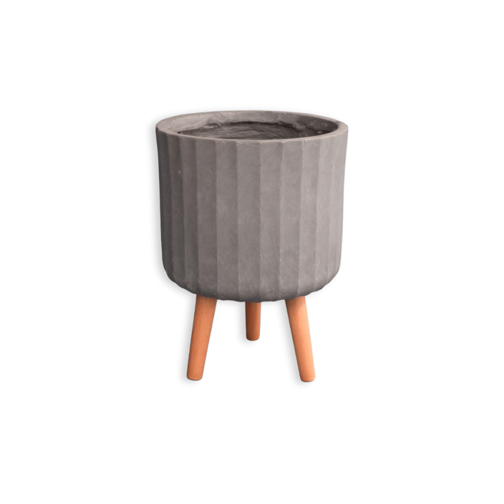 กระถางไฟเบอร์ซีเมนต์พร้อมขาไม้ ARTGARDEN & DECOR PFCL-0040BG DIA 30*30*41 CM. สีเทา