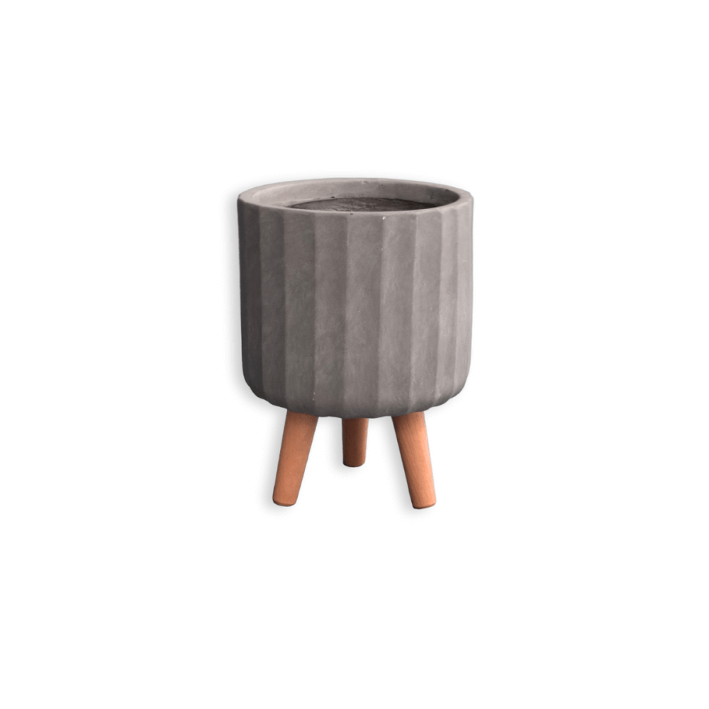 กระถางไฟเบอร์ซีเมนต์พร้อมขาไม้ ARTGARDEN & DECOR PFCL-0040CG DIA 24*24*32 CM. สีเทา_0