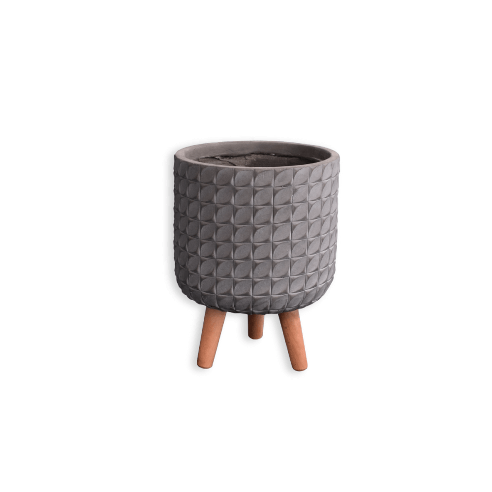 กระถางไฟเบอร์ซีเมนต์พร้อมขาไม้ ARTGARDEN & DECOR PFCL-0041CG DIA 25*25*34 CM. สีเทา